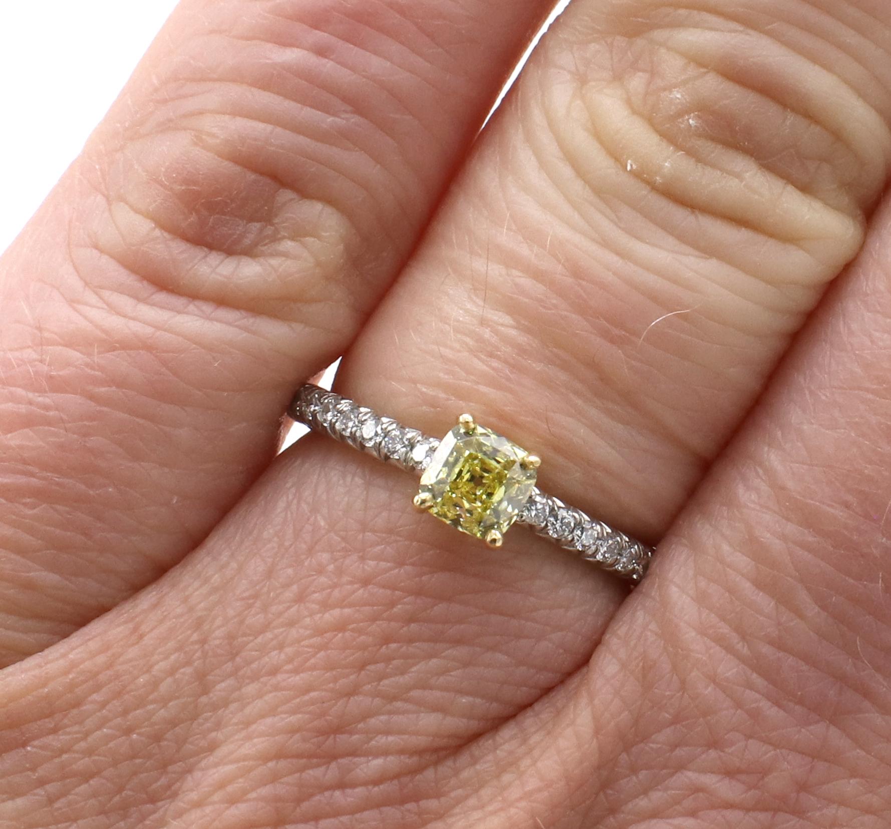 Tiffany & Co. .59 Carat Fancy Intense Yellow Square Antique Natural Diamond Ring In Excellent Condition In  Baltimore, MD