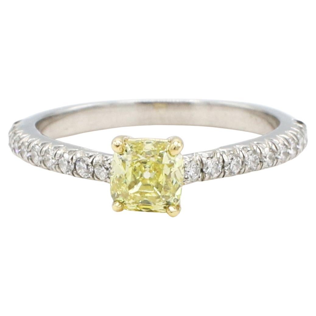 Tiffany & Co. .59 Carat Fancy Intense Yellow Square Antique Natural Diamond Ring