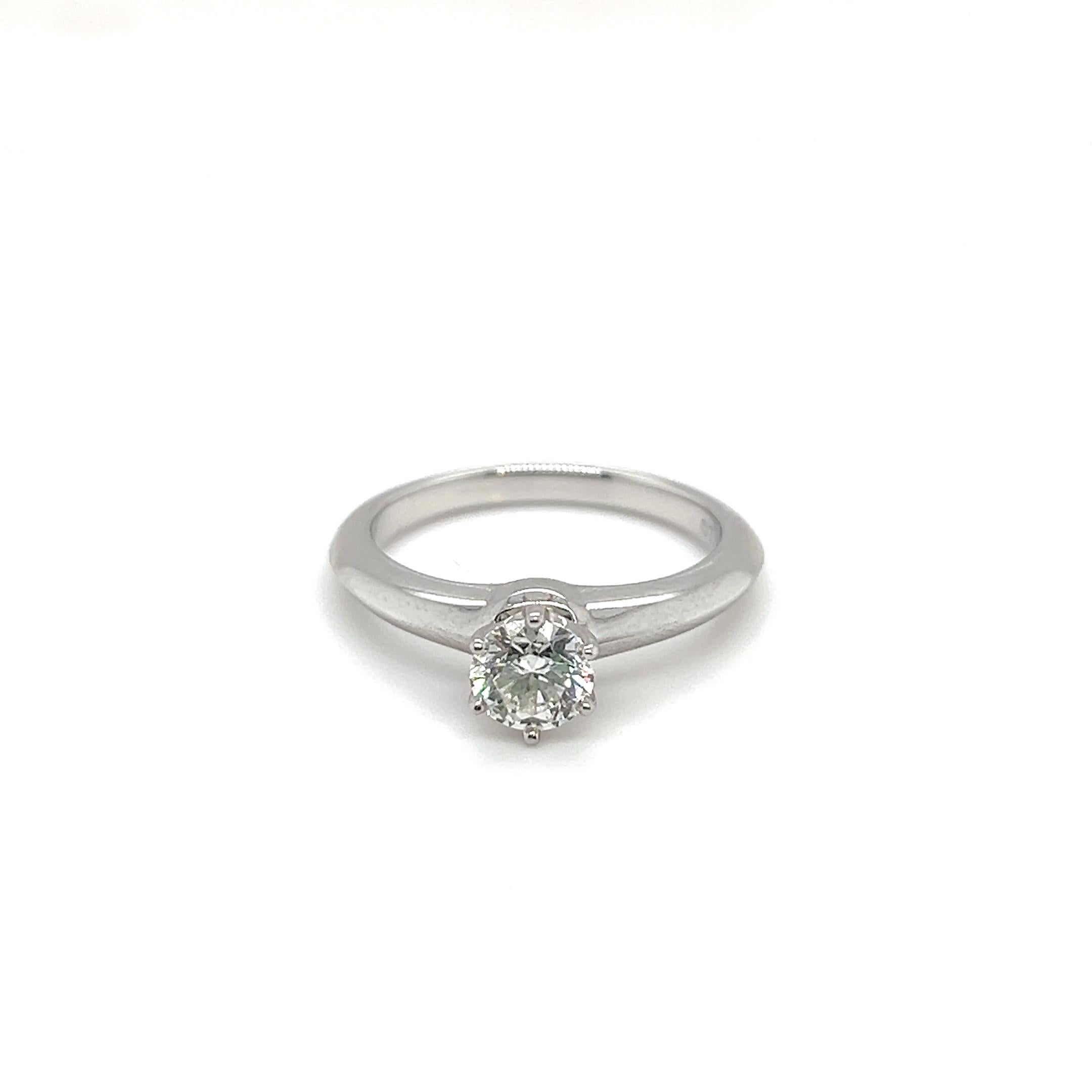 Contemporary Tiffany & Co. 0.59 Carats Six Prong Round Cut Diamond Platinum Engagement Ring For Sale
