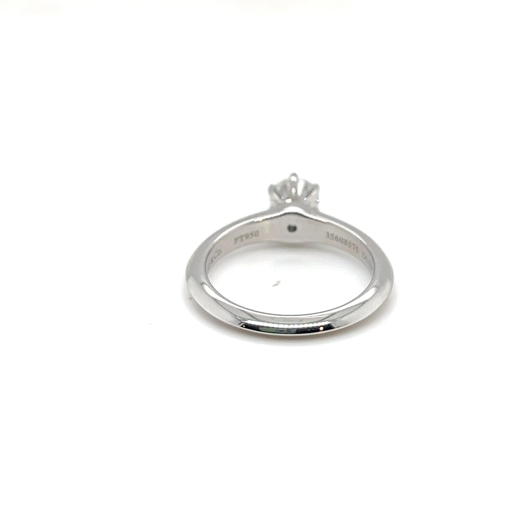 Women's Tiffany & Co. 0.59 Carats Six Prong Round Cut Diamond Platinum Engagement Ring For Sale