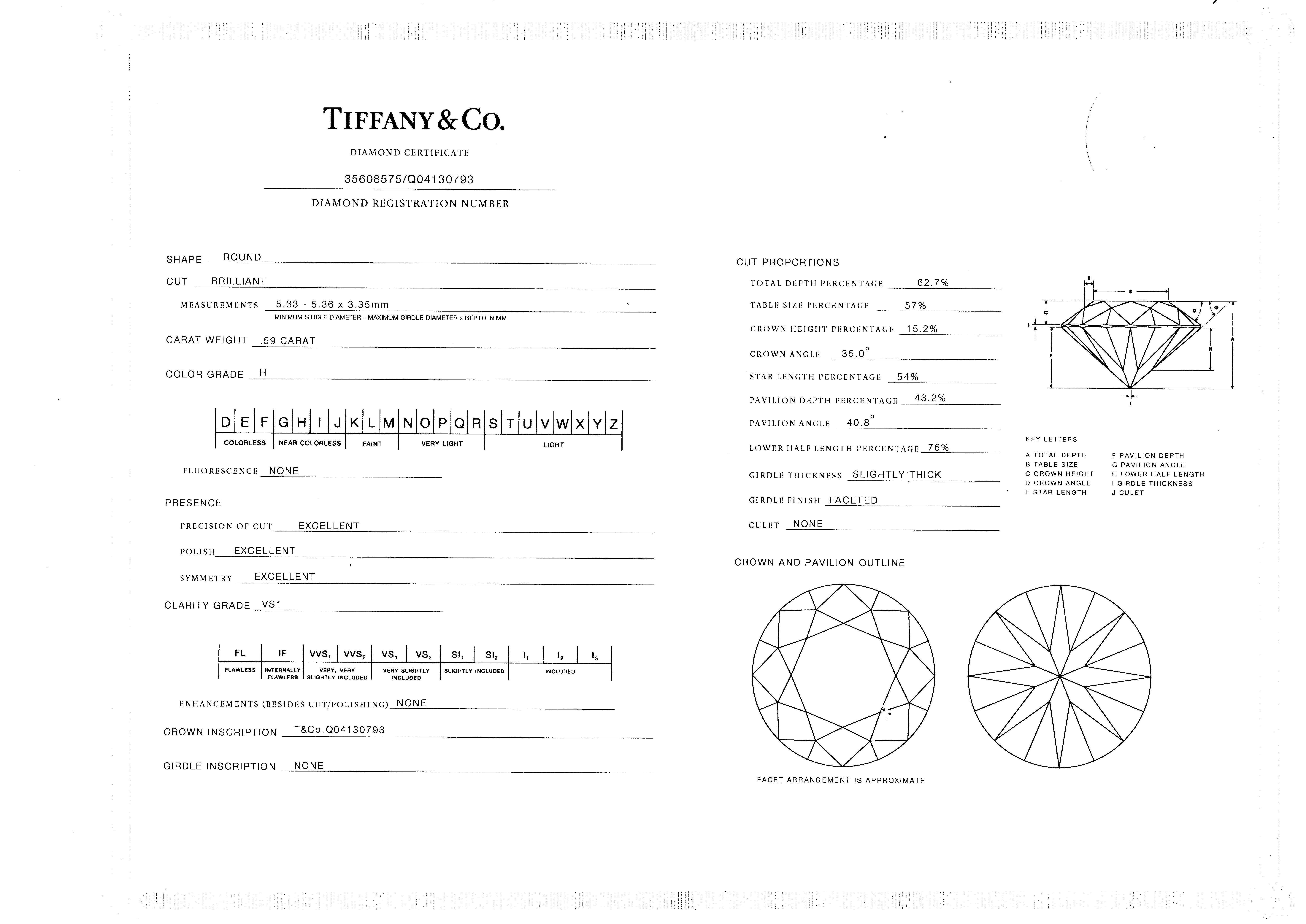 Tiffany & Co. 0.59 Carats Six Prong Round Cut Diamond Platinum Engagement Ring For Sale 4