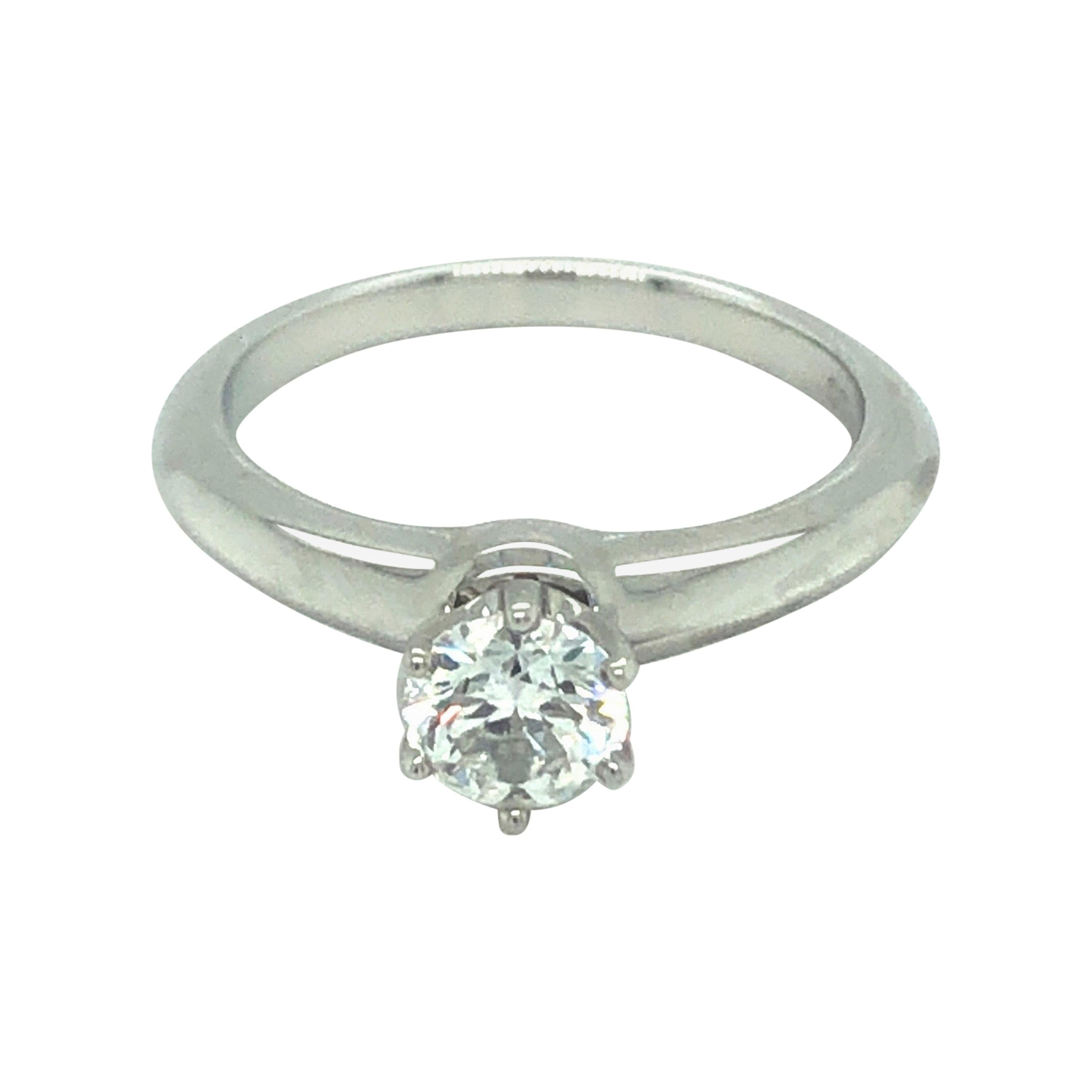 Tiffany & Co. 0.59 Carats Six Prong Round Cut Diamond Platinum Engagement Ring