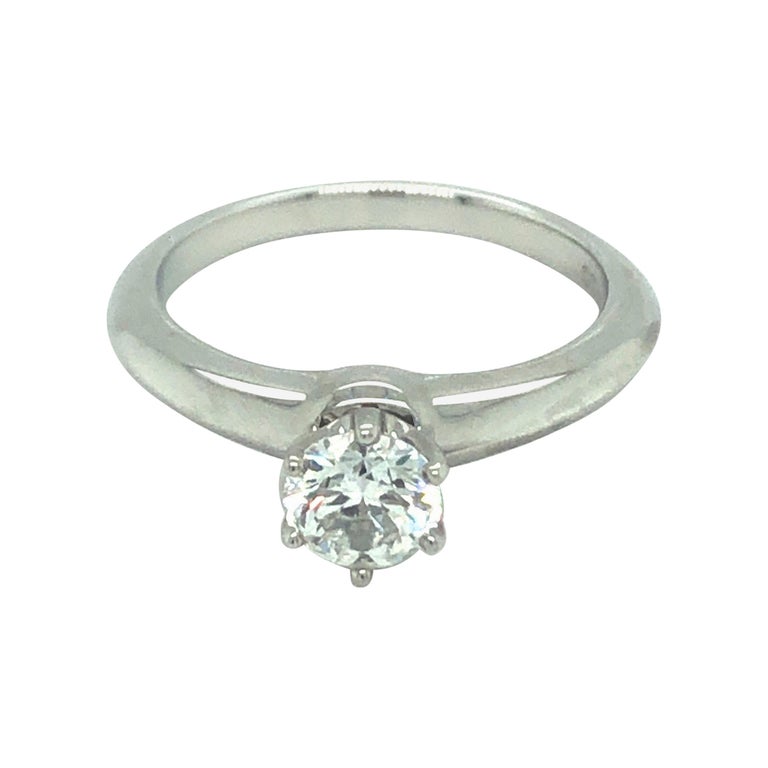Tiffany and Co. 0.59 Carats Six Prong Round Cut Diamond Platinum Engagement  Ring For Sale at 1stDibs
