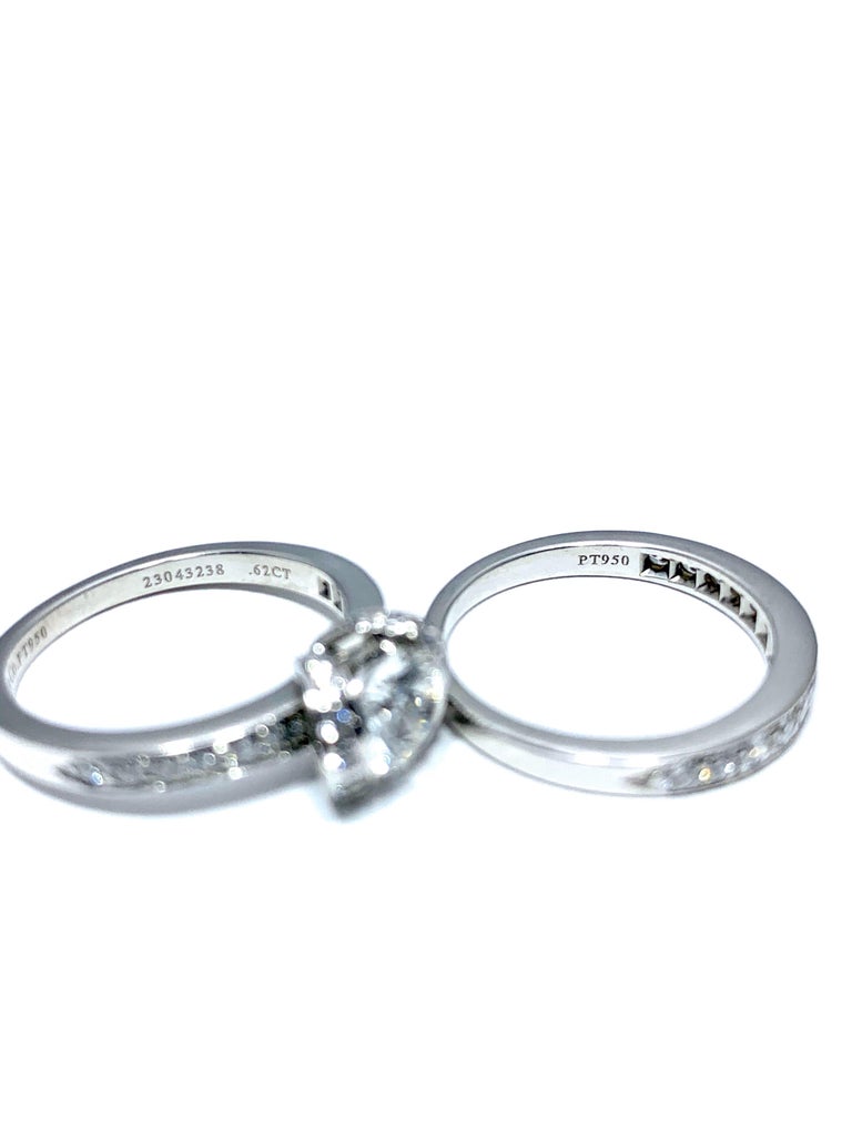 Tiffany and Co. 0.62 Carat Ribbon Platinum Ribbon Ring and Wedding Band ...