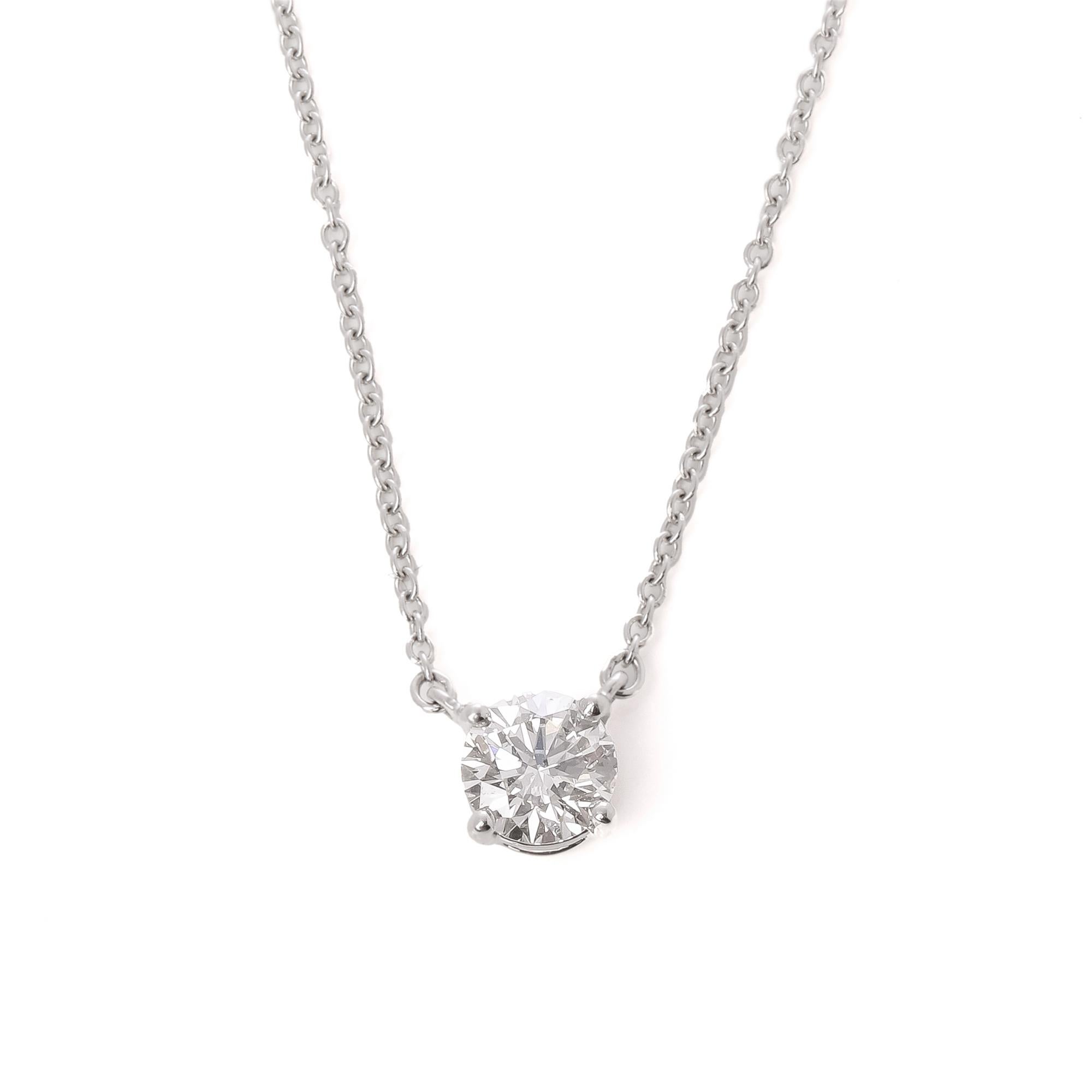 Contemporaneo Tiffany & Co. 0.62ct Brilliant cut Diamond Platinum Solitaire Pendant in vendita