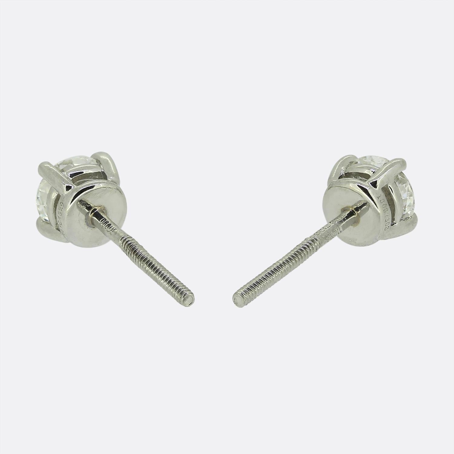 Brilliant Cut Tiffany & Co. 0.64 Carat Diamond Stud Earrings For Sale