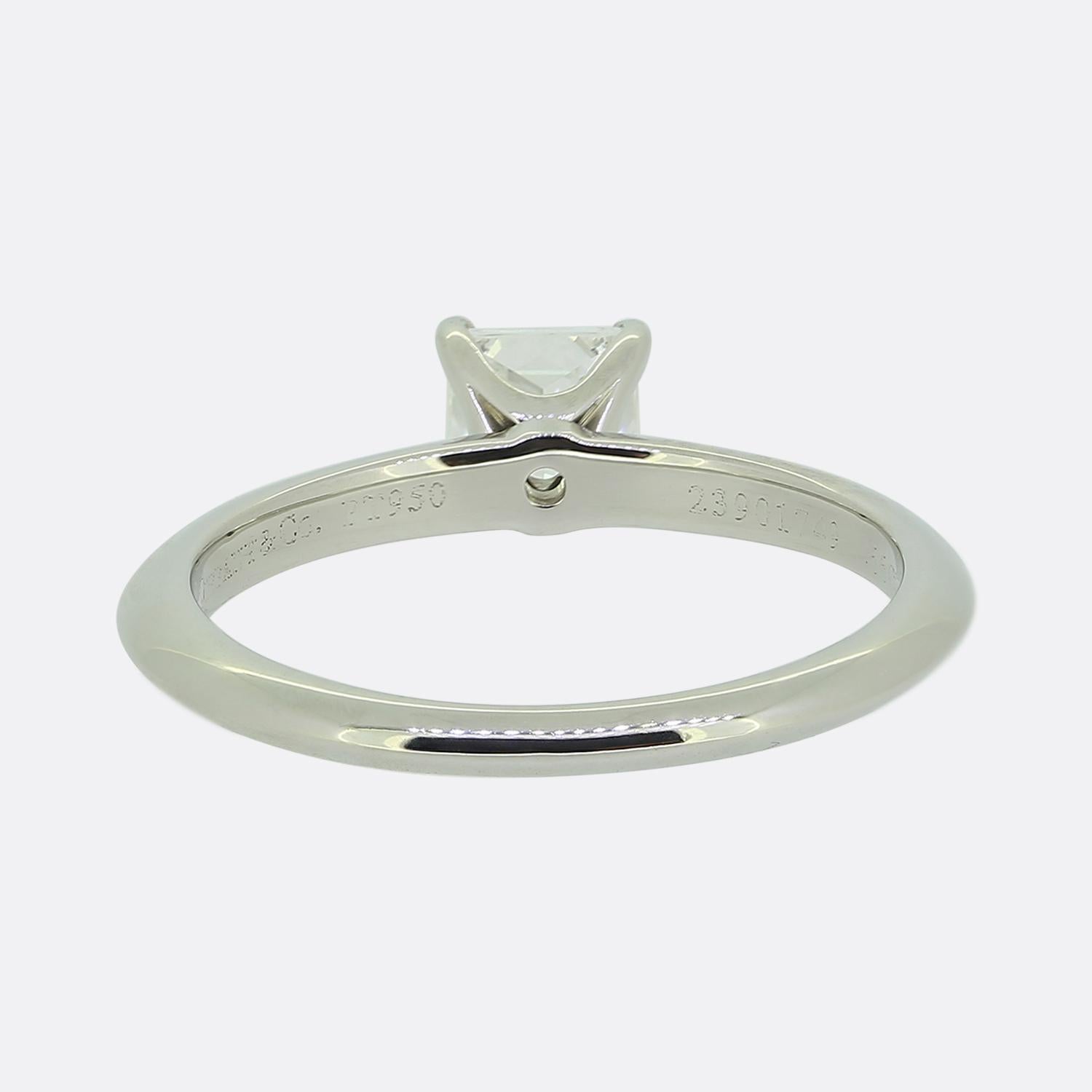 Tiffany & Co. 0.66 Carat Princess Cut Diamond Solitaire Ring In Good Condition For Sale In London, GB
