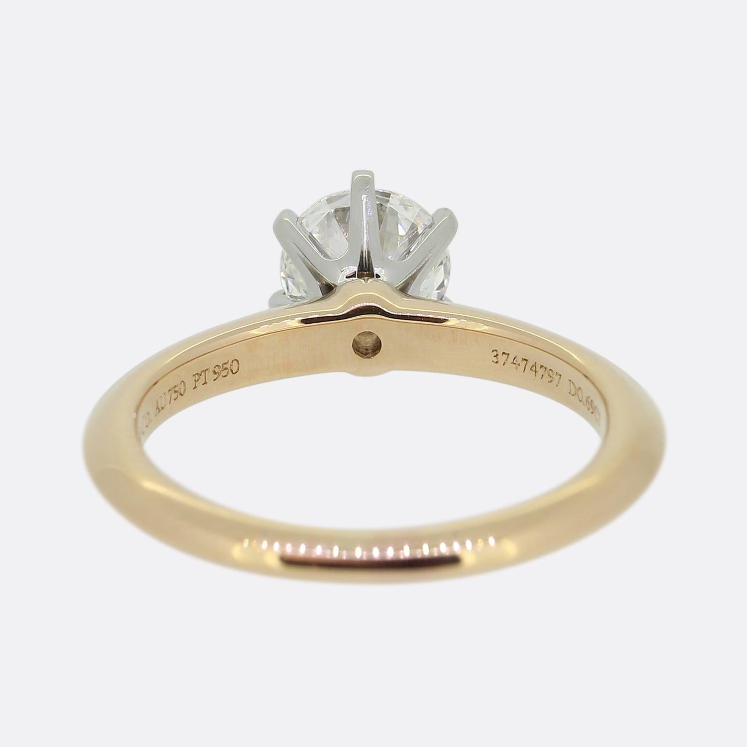 Brilliant Cut Tiffany & Co. 0.69 Carat Diamond Engagement Ring For Sale