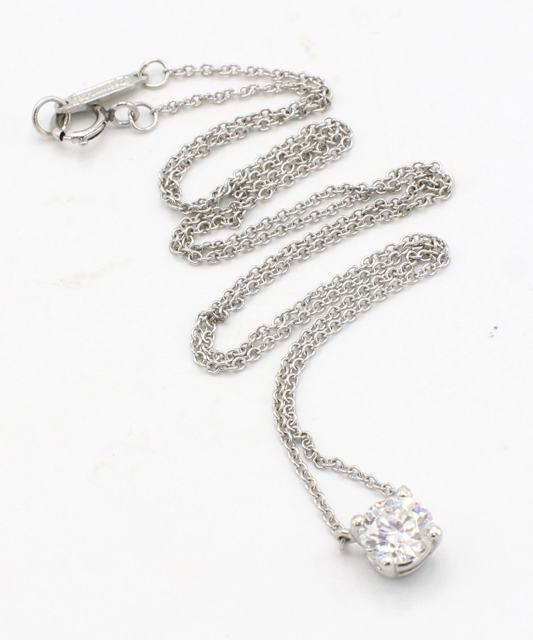 Women's Tiffany & Co. 0.72 Carat F Vvs2 Round Natural Diamond Platinum Pendant Necklace