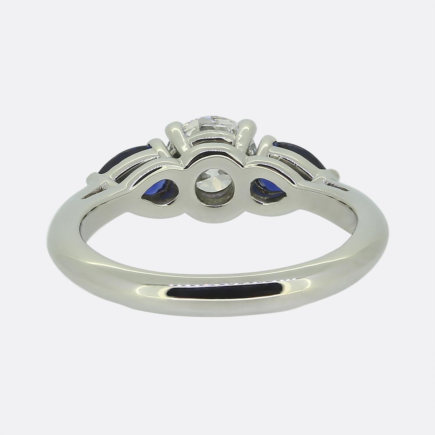 Tiffany & Co. 0.78 Carat Diamond and Sapphire Three-Stone Ring In Excellent Condition For Sale In London, GB