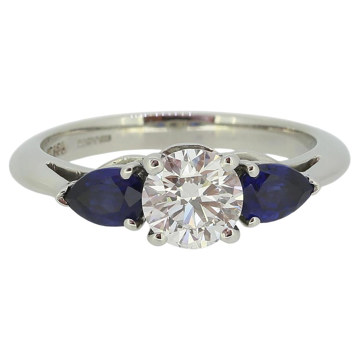 Tiffany & Co. 0.78 Carat Diamond and Sapphire Three-Stone Ring