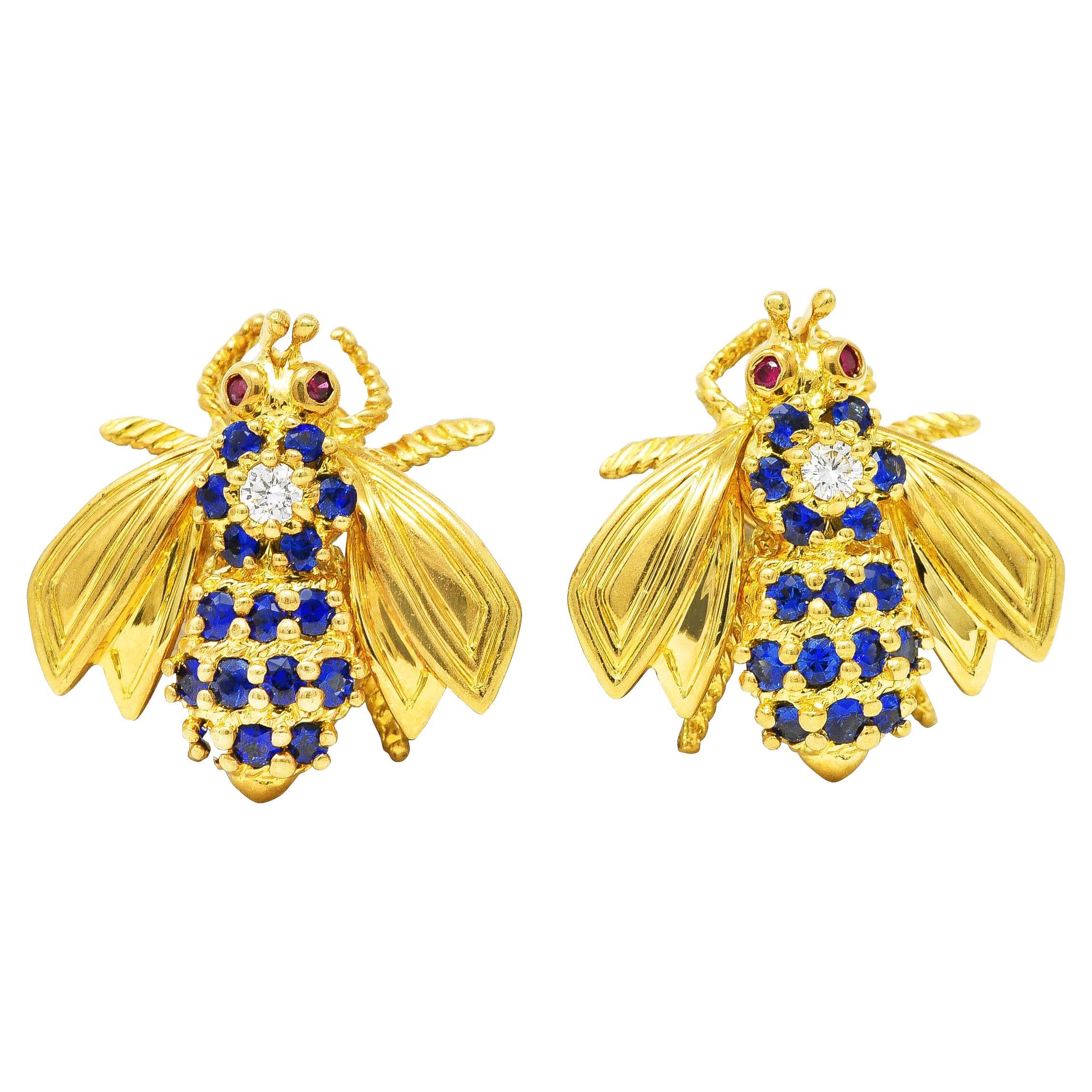 Tiffany & Co. 0.78 Carat Diamond Sapphire Ruby 18 Karat Yellow Gold Bee Vintage 