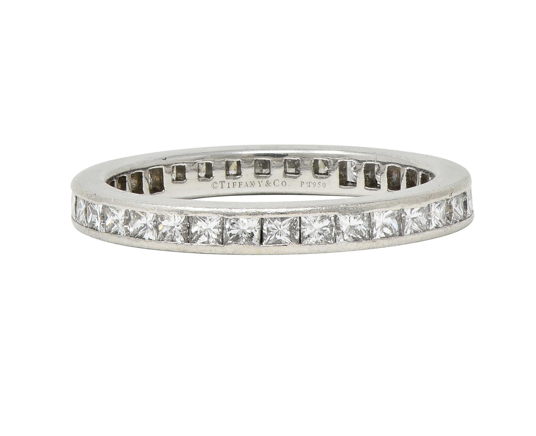 Contemporary Tiffany & Co. 0.78 CTW Princess Cut Diamond Platinum Eternity Channel Band Ring For Sale