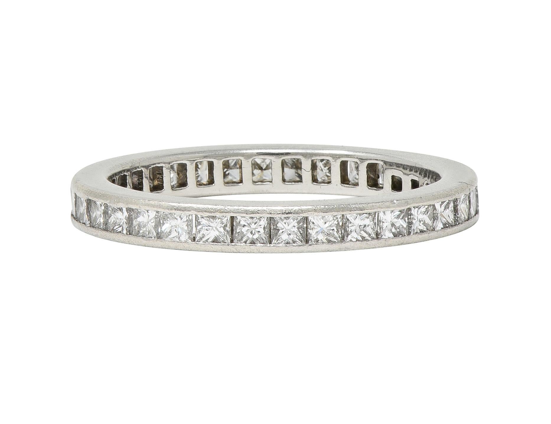 Women's or Men's Tiffany & Co. 0.78 CTW Princess Cut Diamond Platinum Eternity Channel Band Ring For Sale