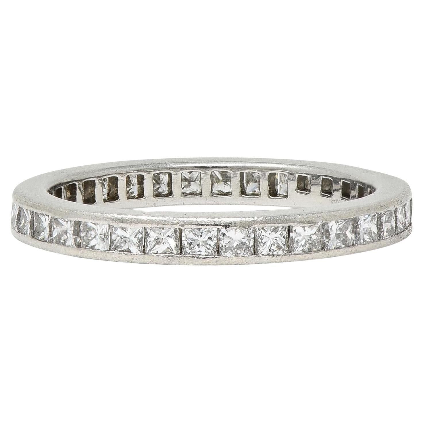 Tiffany & Co. 0.78 CTW Princess Cut Diamond Platinum Eternity Channel Band Ring For Sale