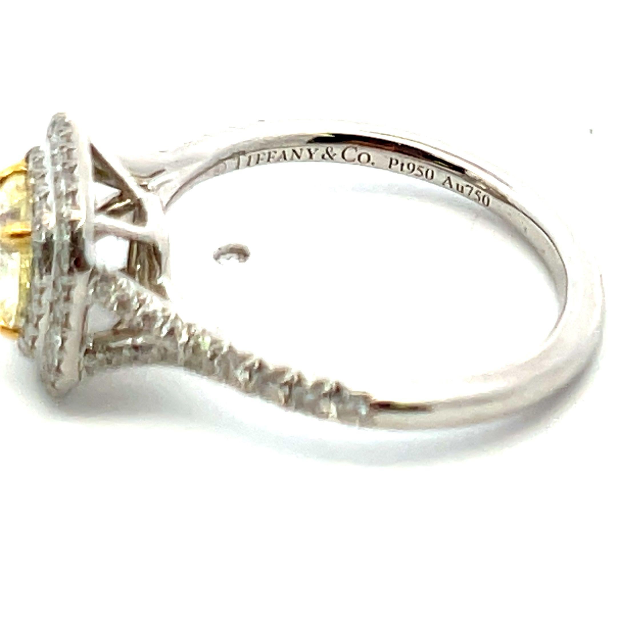 Tiffany & Co 0,90 Karat Kissenschliff Fancy Gelber Diamant 18K YG/Platin Verlobungsring (Zeitgenössisch) im Angebot