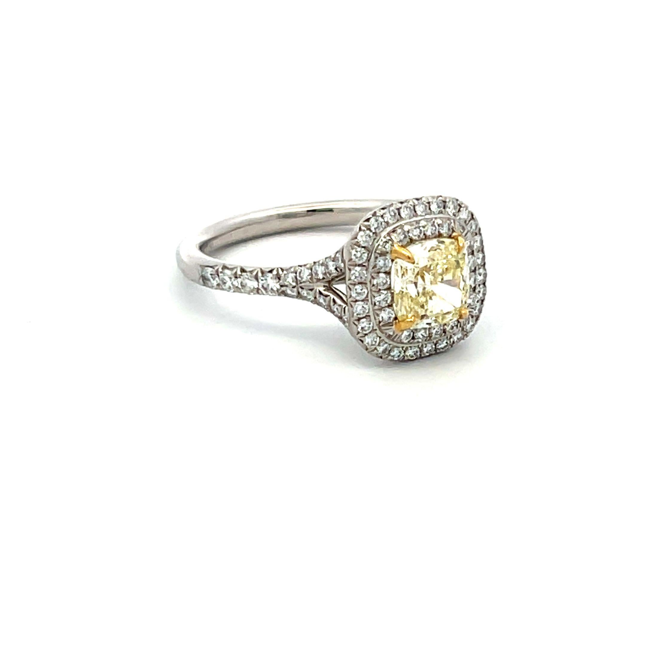 Tiffany & Co Anillo de compromiso con diamante amarillo fantasía engarzado de 0,90 quilates, 18 quilates/plata en venta 2