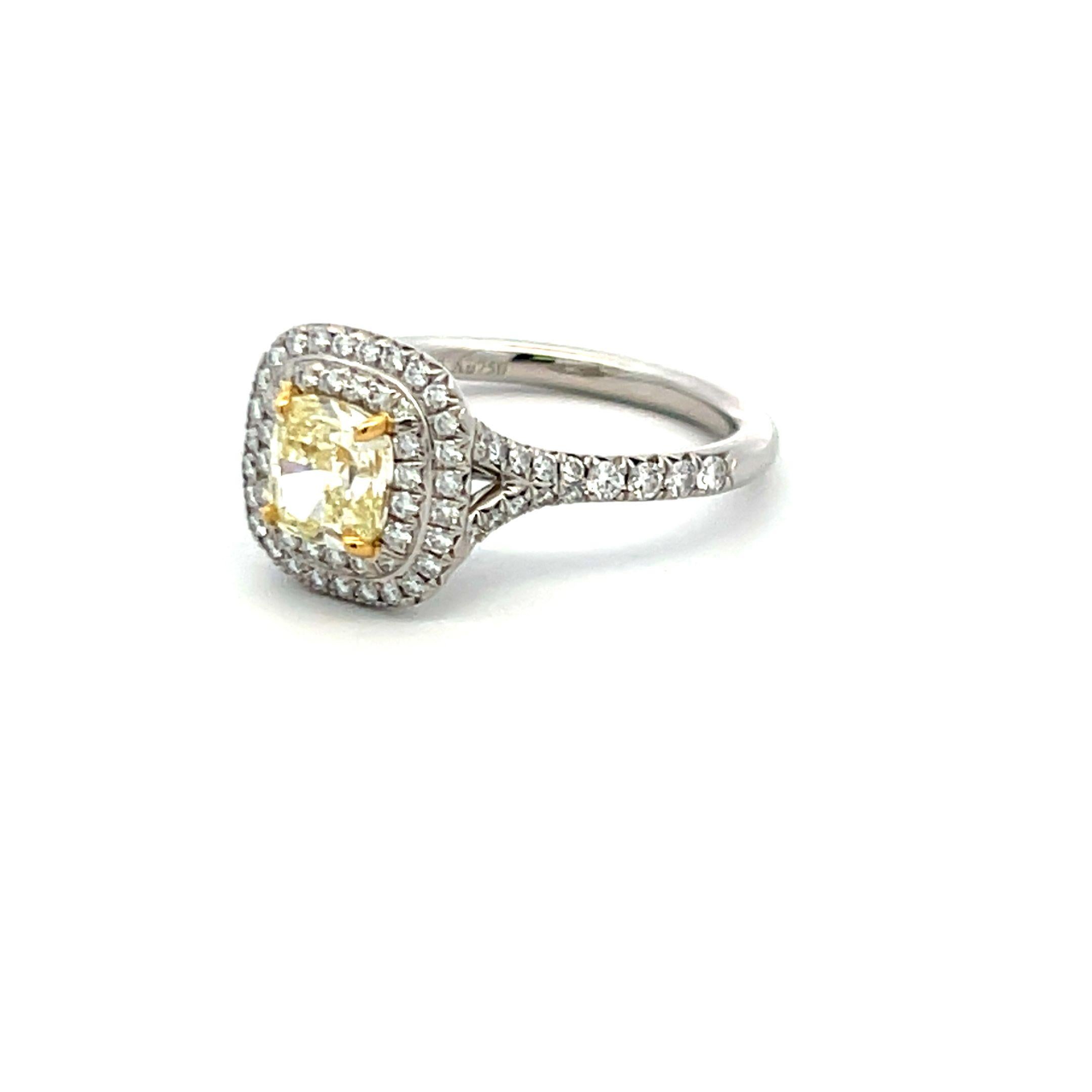 Tiffany & Co Anillo de compromiso con diamante amarillo fantasía engarzado de 0,90 quilates, 18 quilates/plata en venta 3