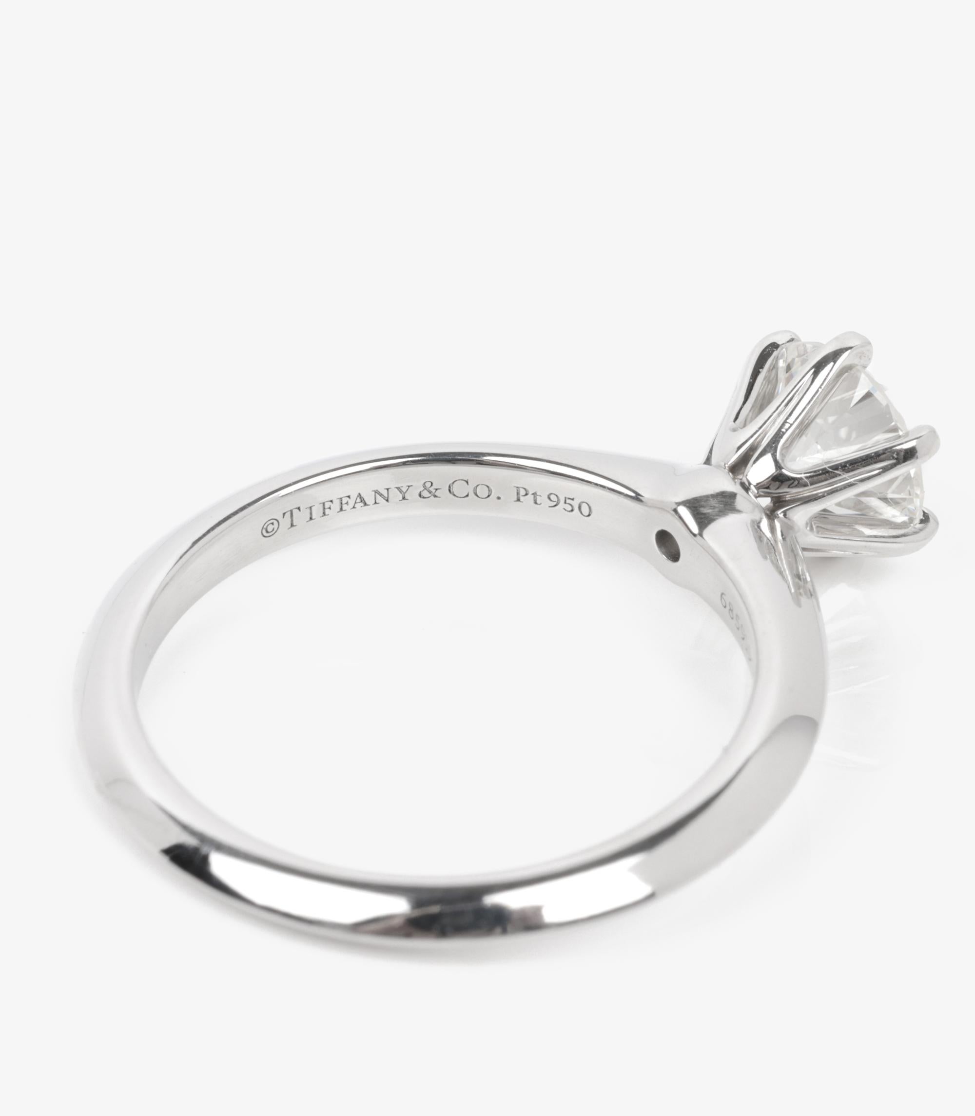 Women's or Men's Tiffany & Co. 0.92ct Brilliant Cut Diamond Platinum Ring