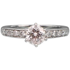 Tiffany & Co. 0.96 Carat Diamond and Platinum Engagement Ring Round Bead Set