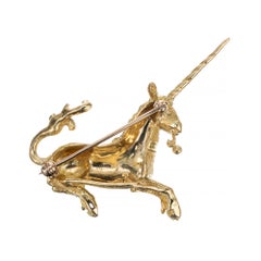 Tiffany & Co .1 Carat Ruby Yellow Gold Unicorn Brooch