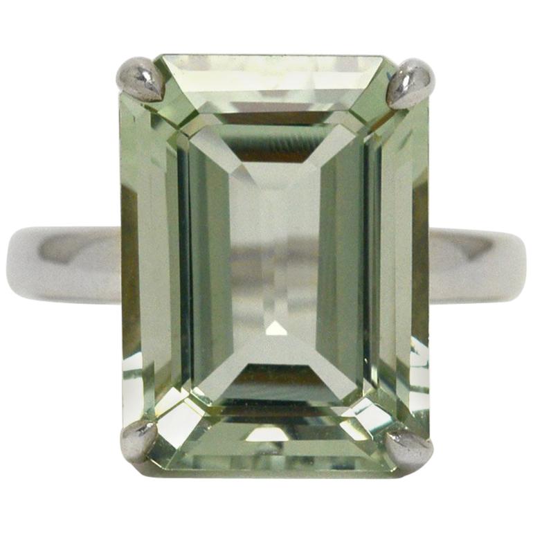 Tiffany & Co. 10 Carat Emerald Cut Prasiolite Silver Cocktail Ring