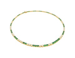 Tiffany & Co. Collier gradué en or jaune 18 carats, diamants et émeraudes, 10 ct.