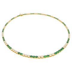 Tiffany & Co. 10 Ct. 18K Yellow Gold Diamond and Emerald Graduated Necklace