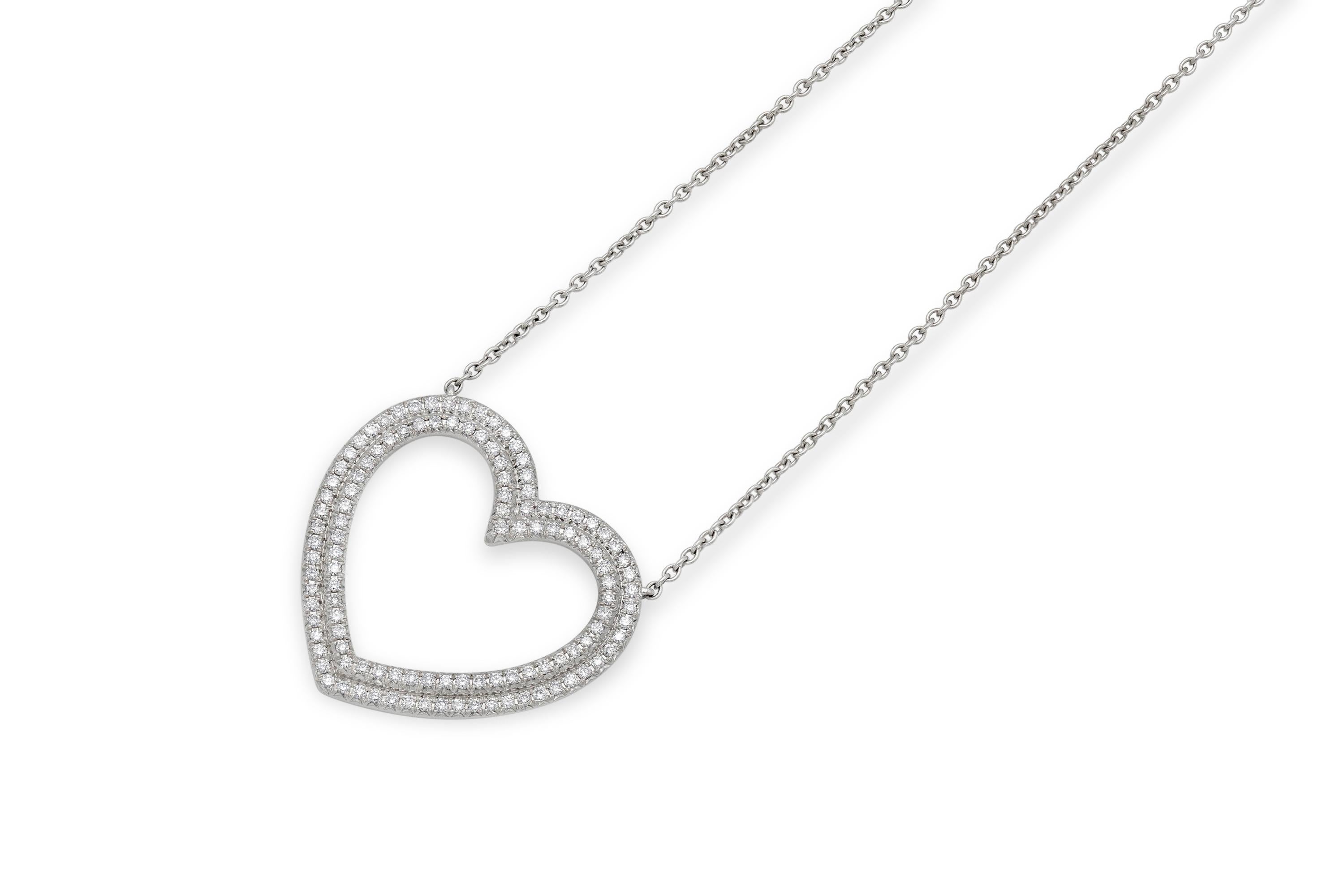 Taille ronde Tiffany & Co., collier pendentif cœur ouvert en diamants de 1,00 carat en vente