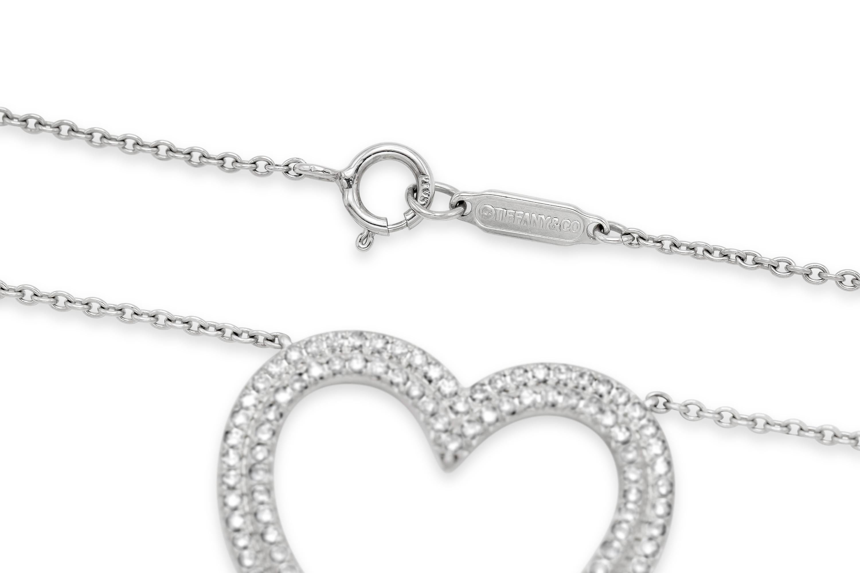 Round Cut Tiffany & Co. 1.00 Carat Diamond Open Heart Pendant Necklace For Sale