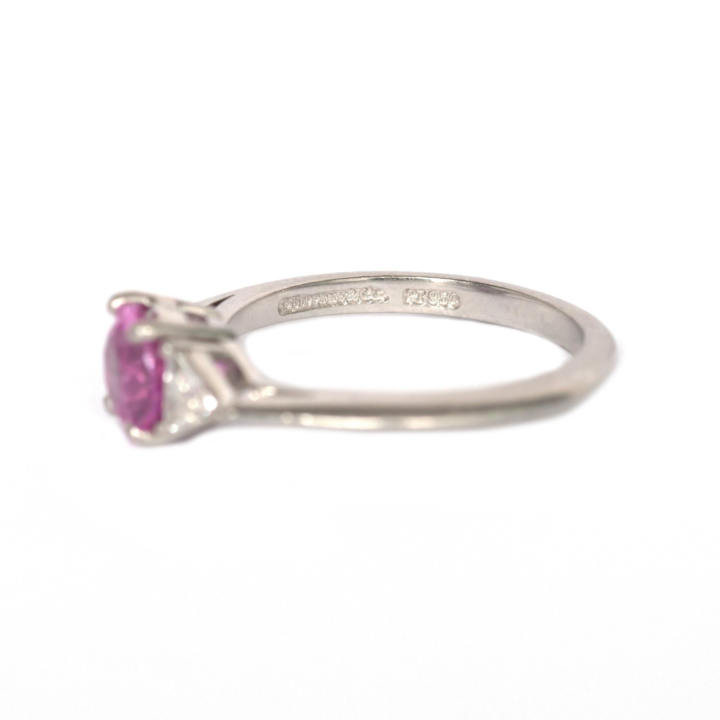 Women's or Men's Tiffany & Co. 1.00 Carat Pink Sapphire Diamond Platinum Engagement Ring