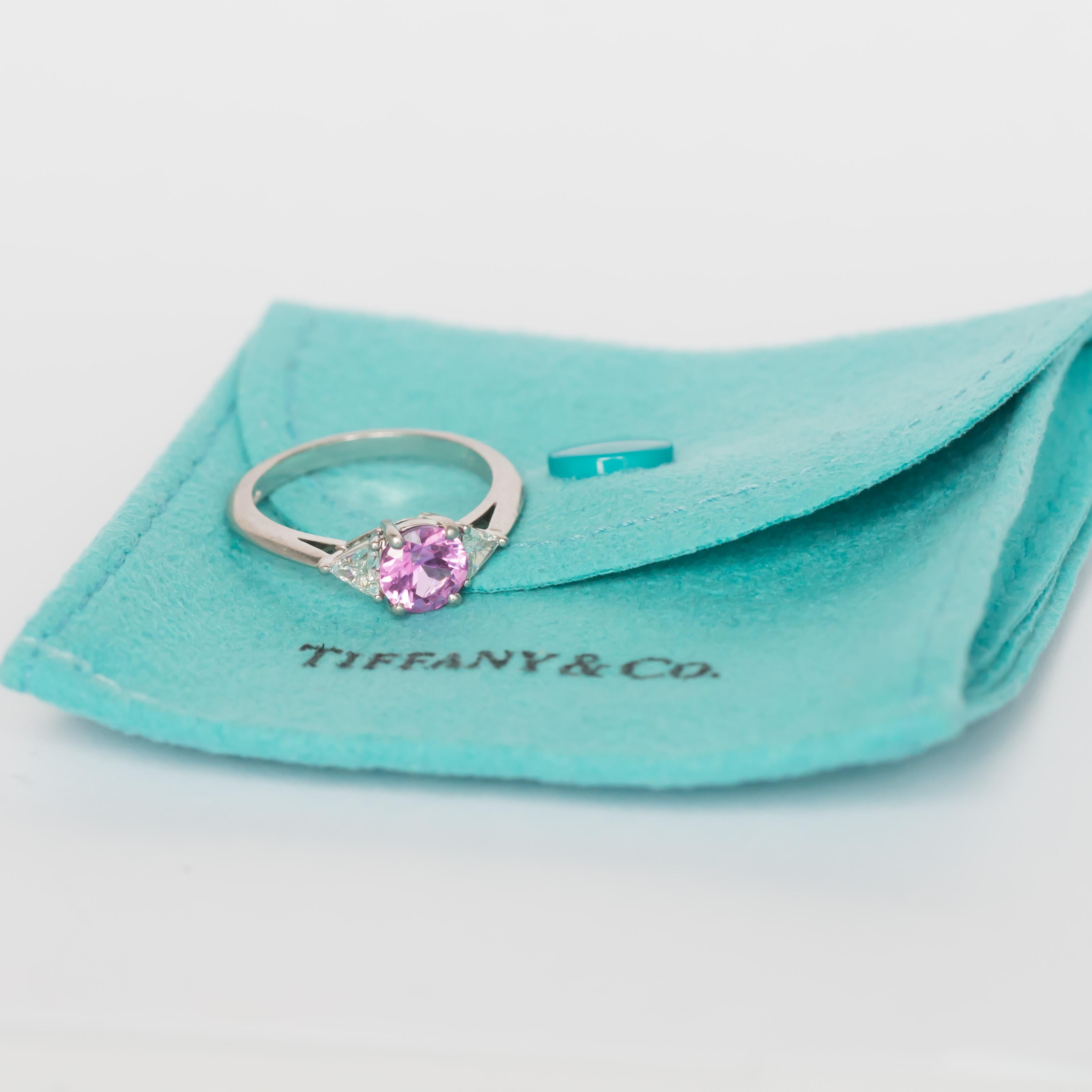 Tiffany & Co. 1.00 Carat Pink Sapphire Diamond Platinum Engagement Ring 1
