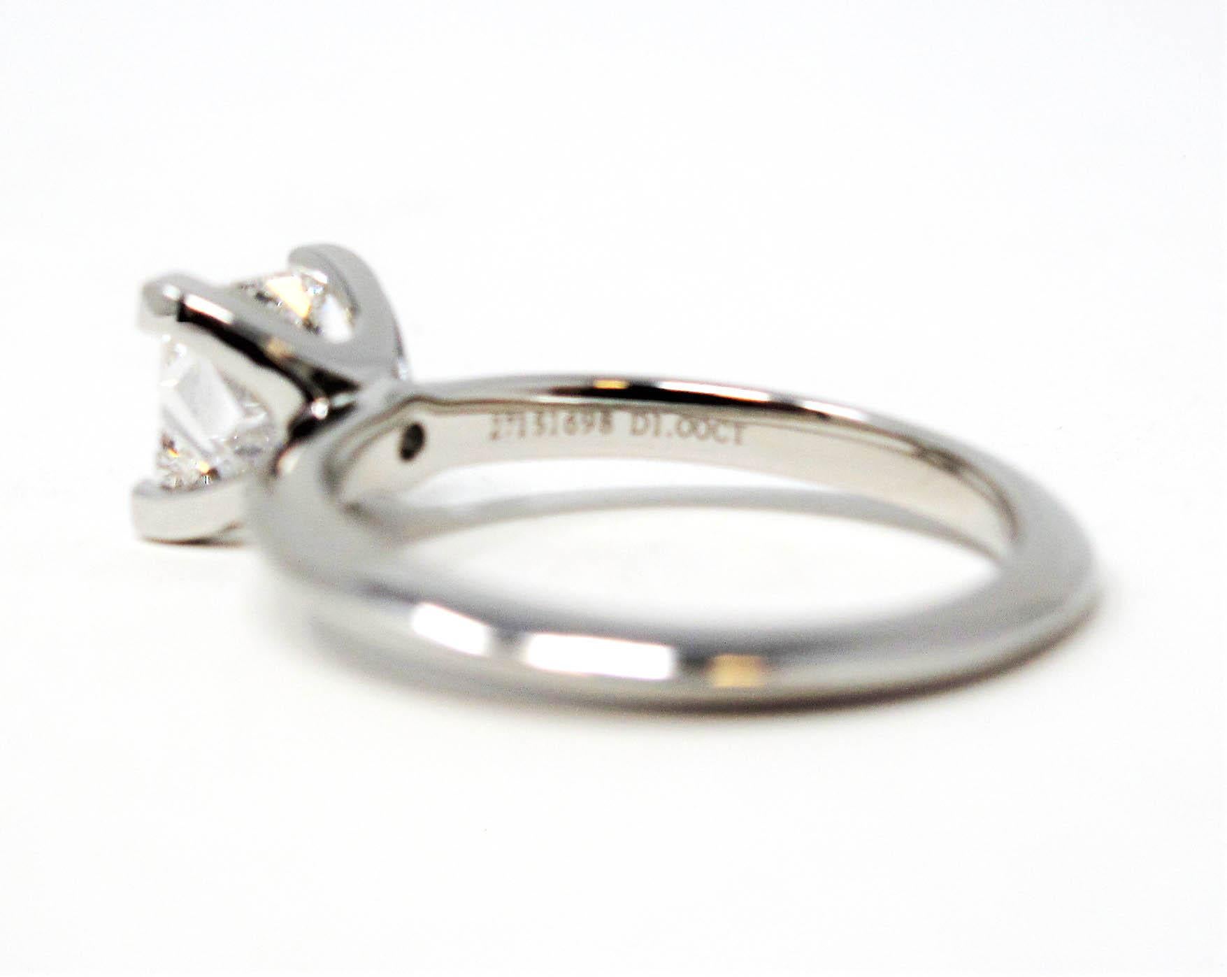 Tiffany & Co 1.00 Carat Princess Diamond Solitaire Engagement Ring Platinum 2