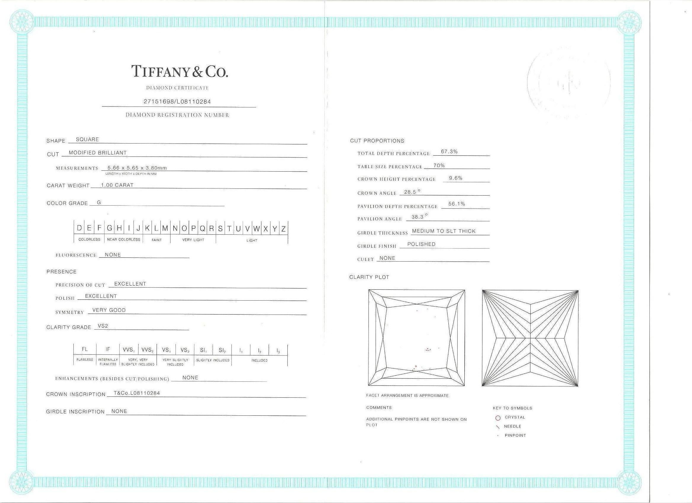 Tiffany & Co 1.00 Carat Princess Diamond Solitaire Engagement Ring Platinum 3
