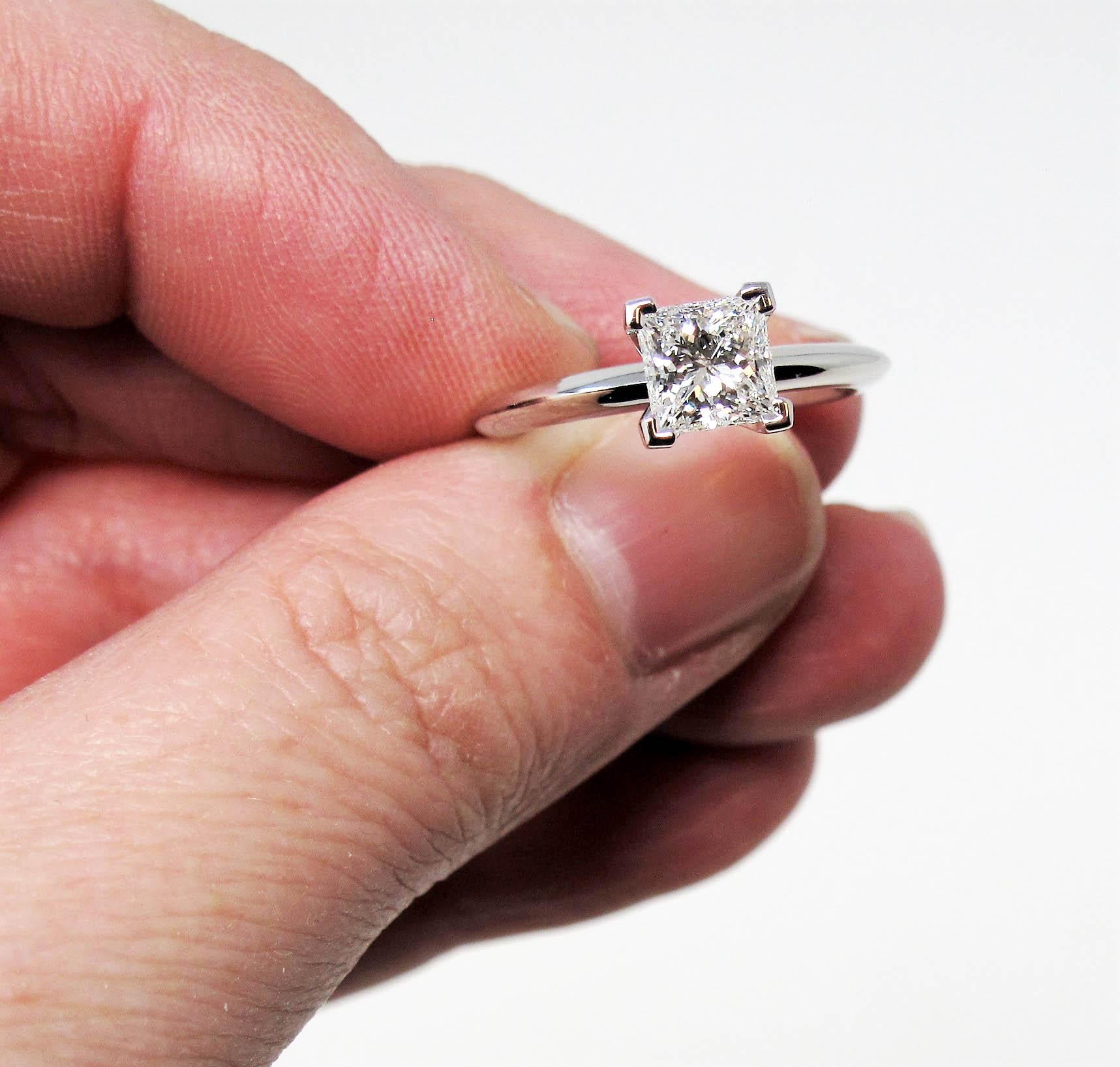 Square Cut Tiffany & Co 1.00 Carat Princess Diamond Solitaire Engagement Ring Platinum