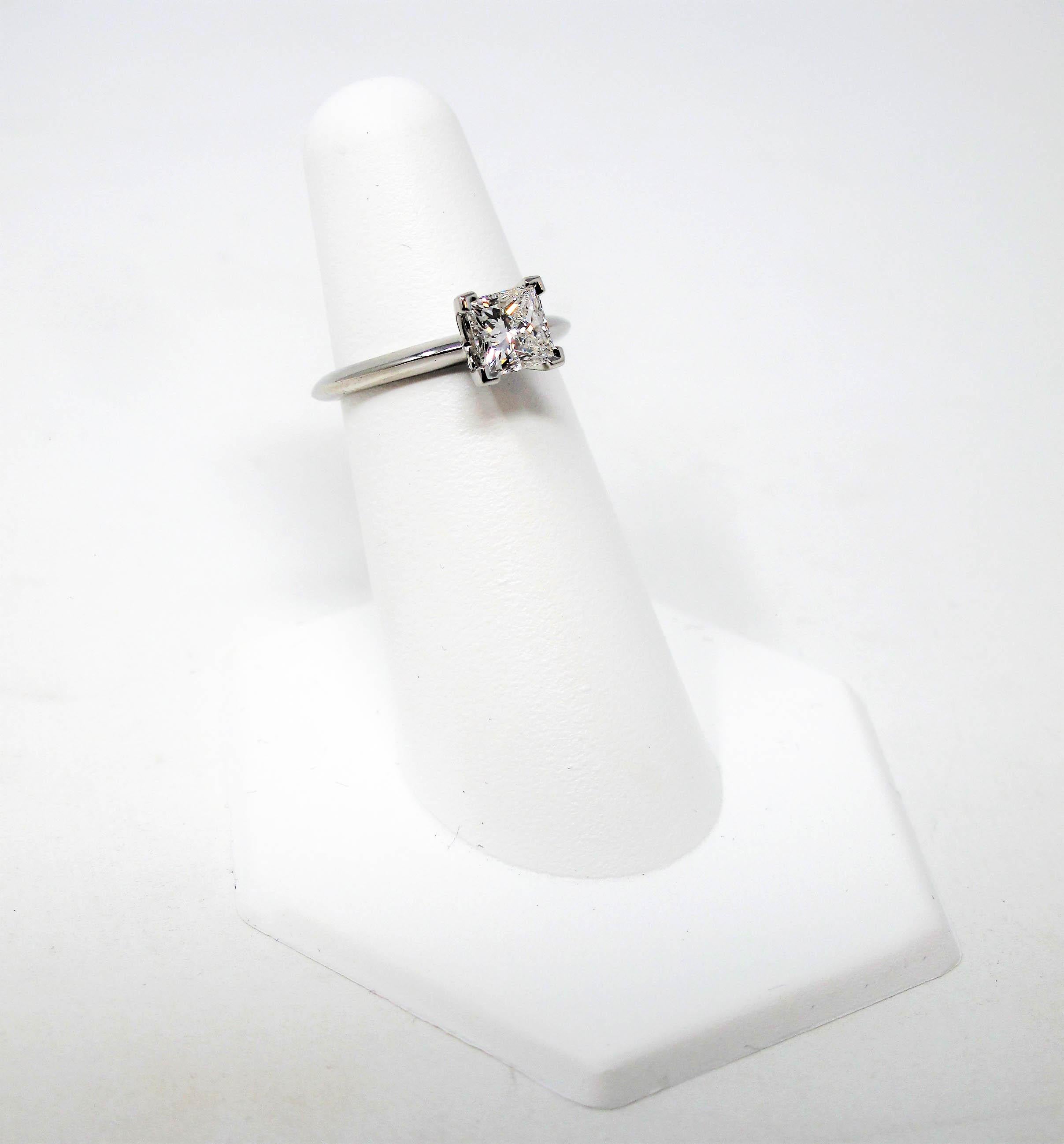 Women's Tiffany & Co 1.00 Carat Princess Diamond Solitaire Engagement Ring Platinum