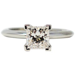 Tiffany & Co 1.00 Carat Princess Diamond Solitaire Engagement Ring Platinum