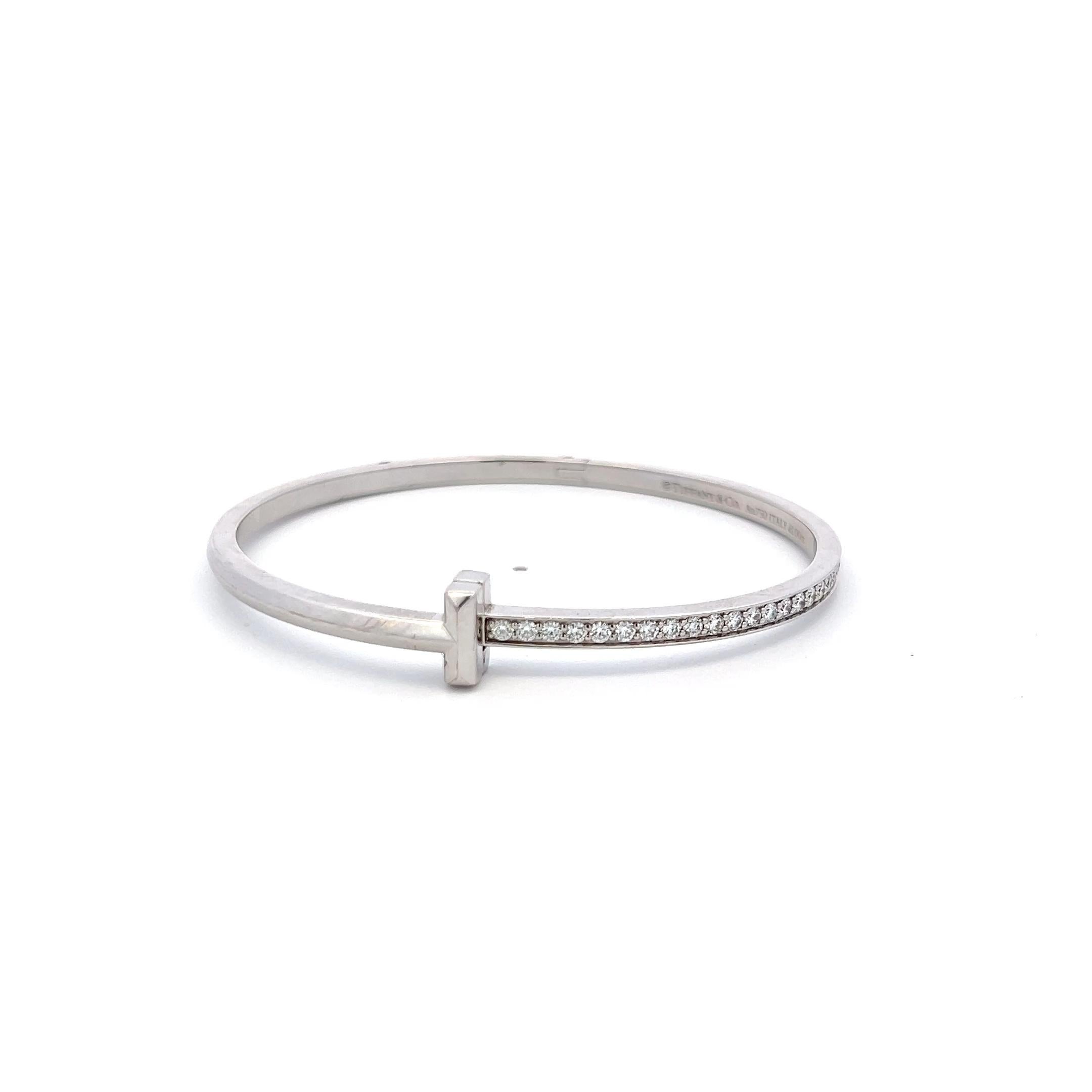 Armreif aus 18 Karat Weißgold von Tiffany & Co mit 1,00 Karat rundem Brillanten und Diamanten Damen im Angebot