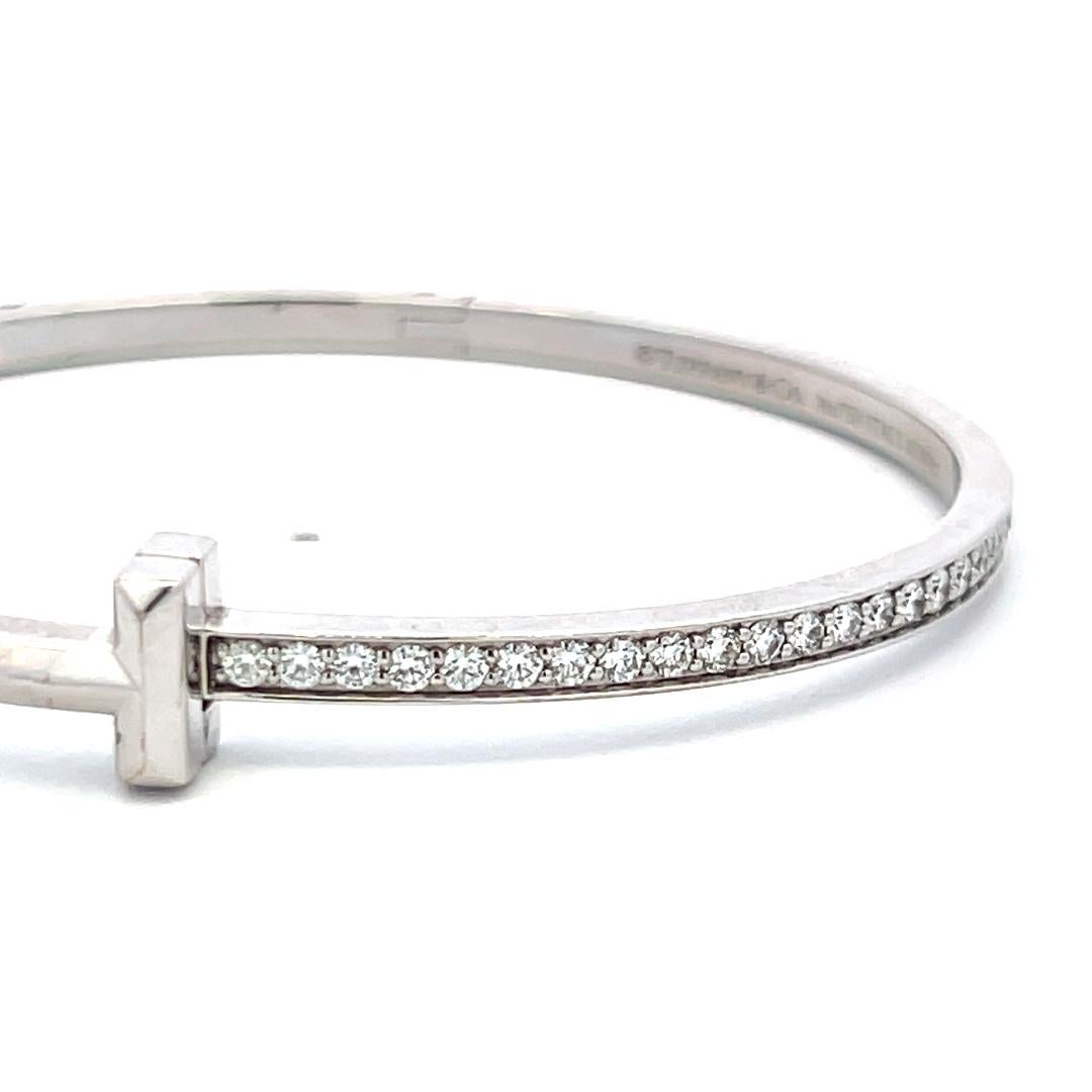 Armreif aus 18 Karat Weißgold von Tiffany & Co mit 1,00 Karat rundem Brillanten und Diamanten im Angebot 1