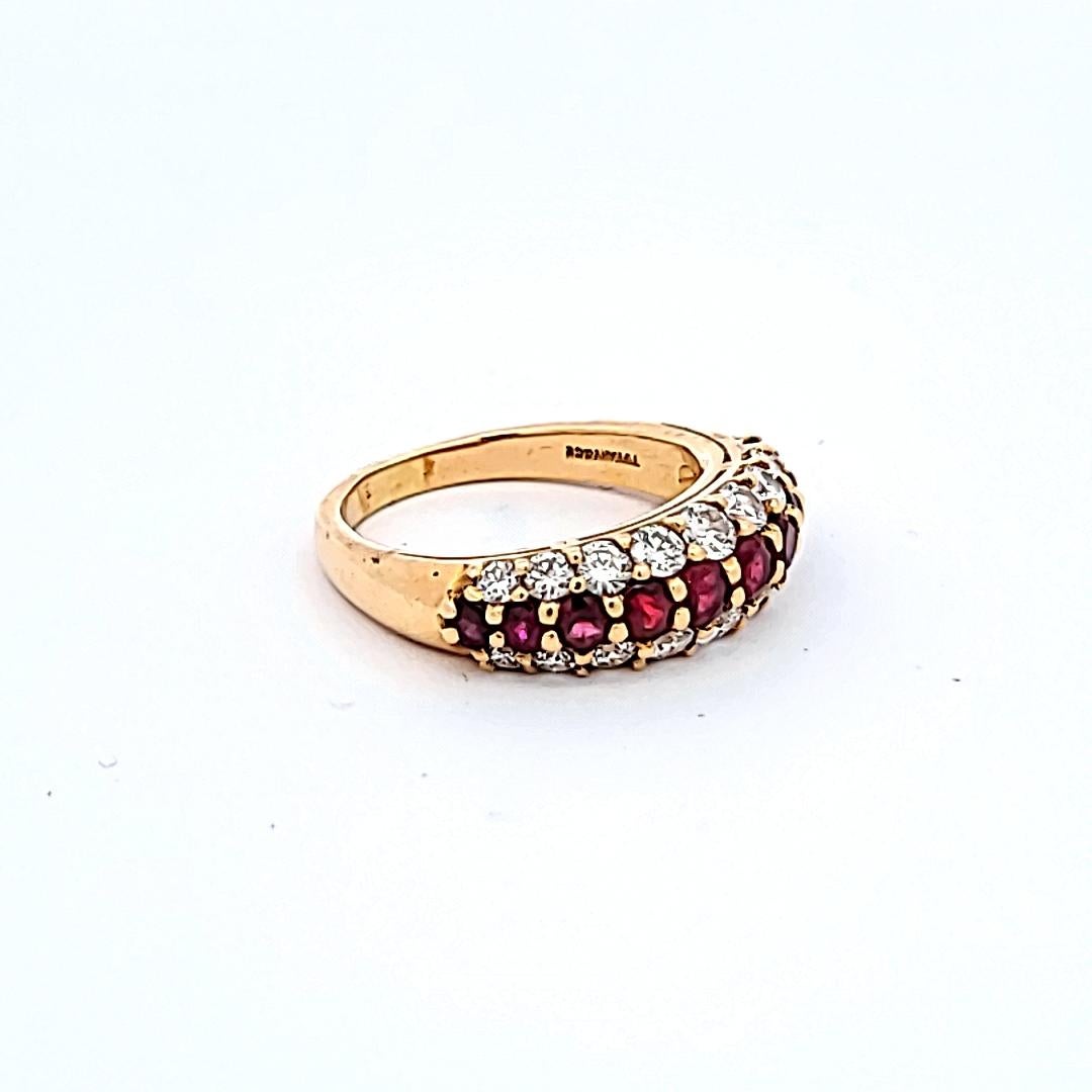 Tiffany & Co 1.00 Carat Ruby 0.80 Carat Diamond 18 Karat Yellow Gold Halo Ring In Good Condition For Sale In New York, NY