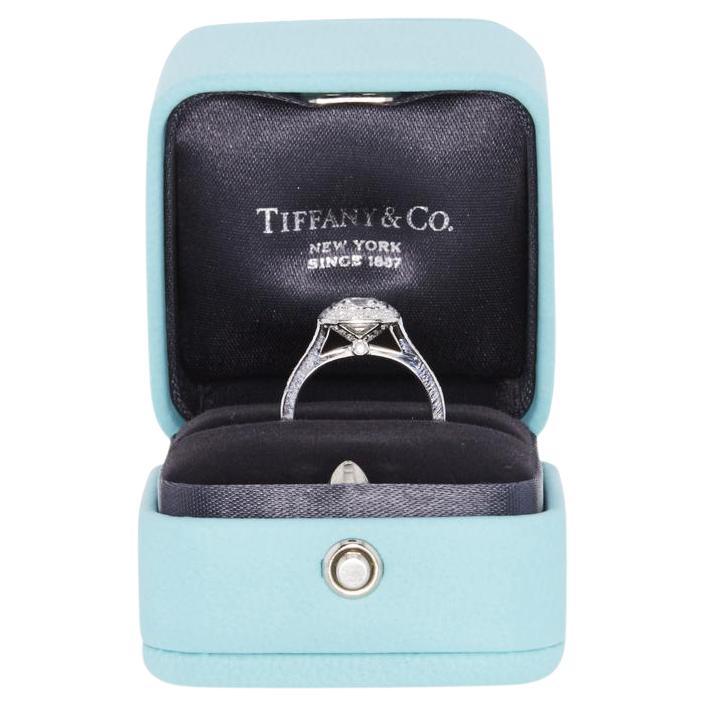 Tiffany & Co 1.01 Carat Cushion Brilliant F VVS2 Diamond Platinum Halo Ring