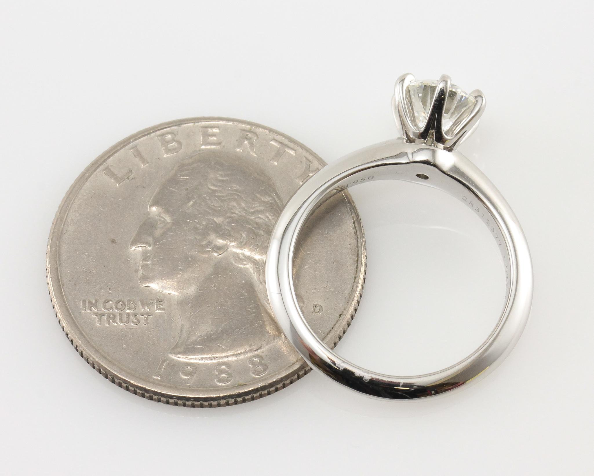 Round Cut Tiffany & Co. 1.02 Carat Diamond Platinum Ring