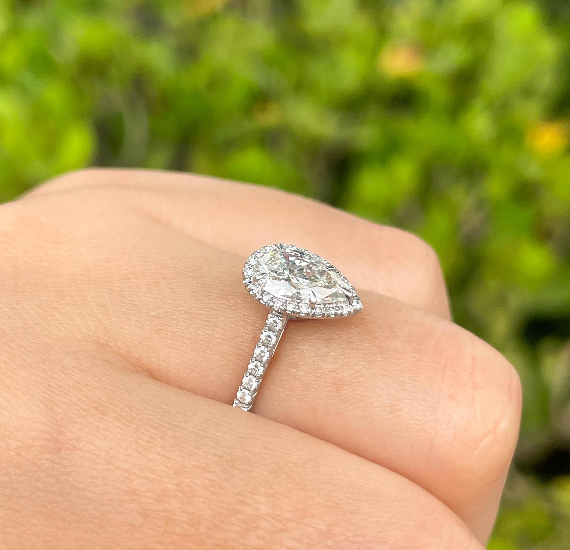 Tiffany & Co 1.02 Carat Pear Diamond Halo Platinum Engagement Ring 6