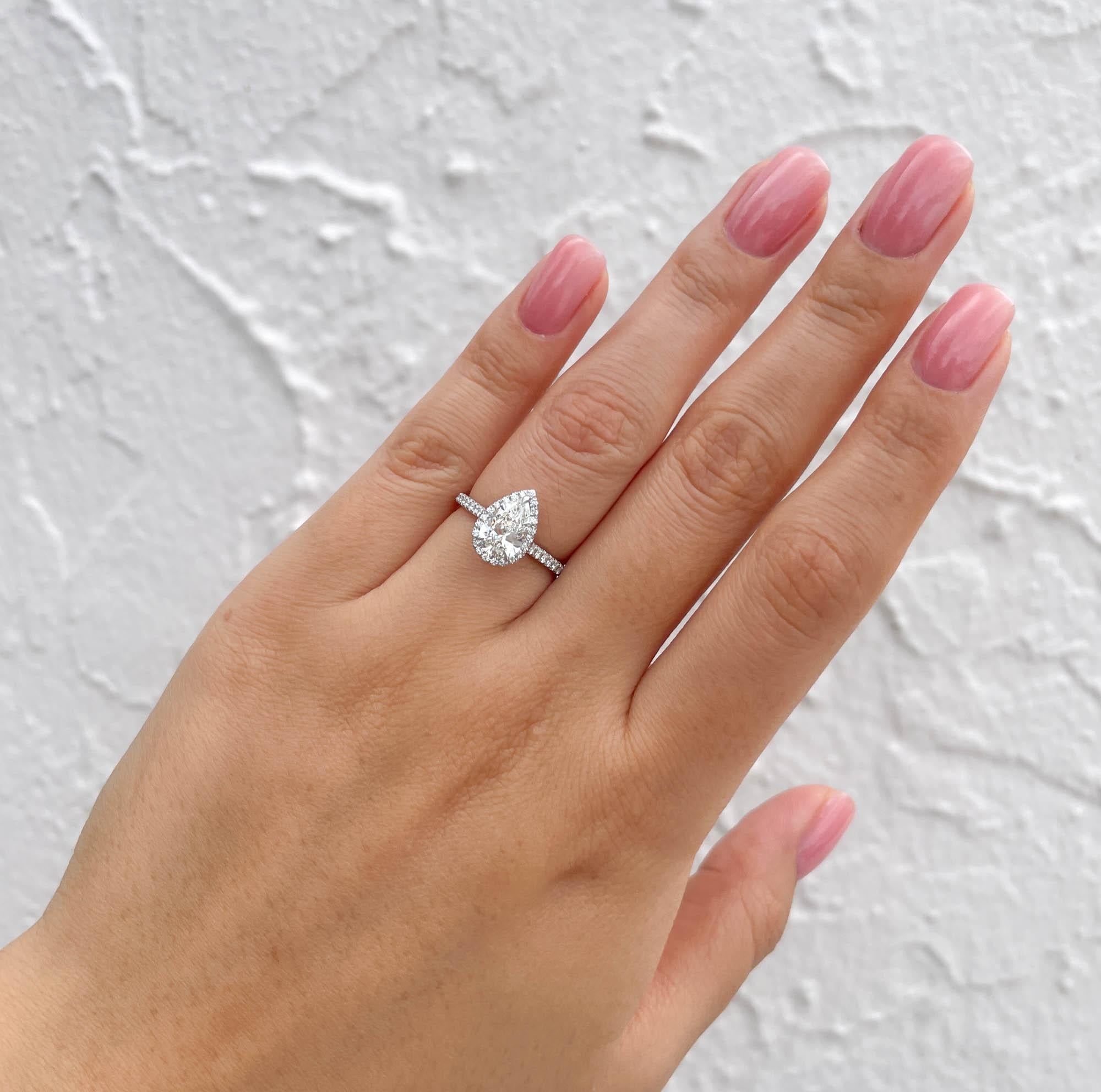 Tiffany & Co 1.02 Carat Pear Diamond Halo Platinum Engagement Ring 7
