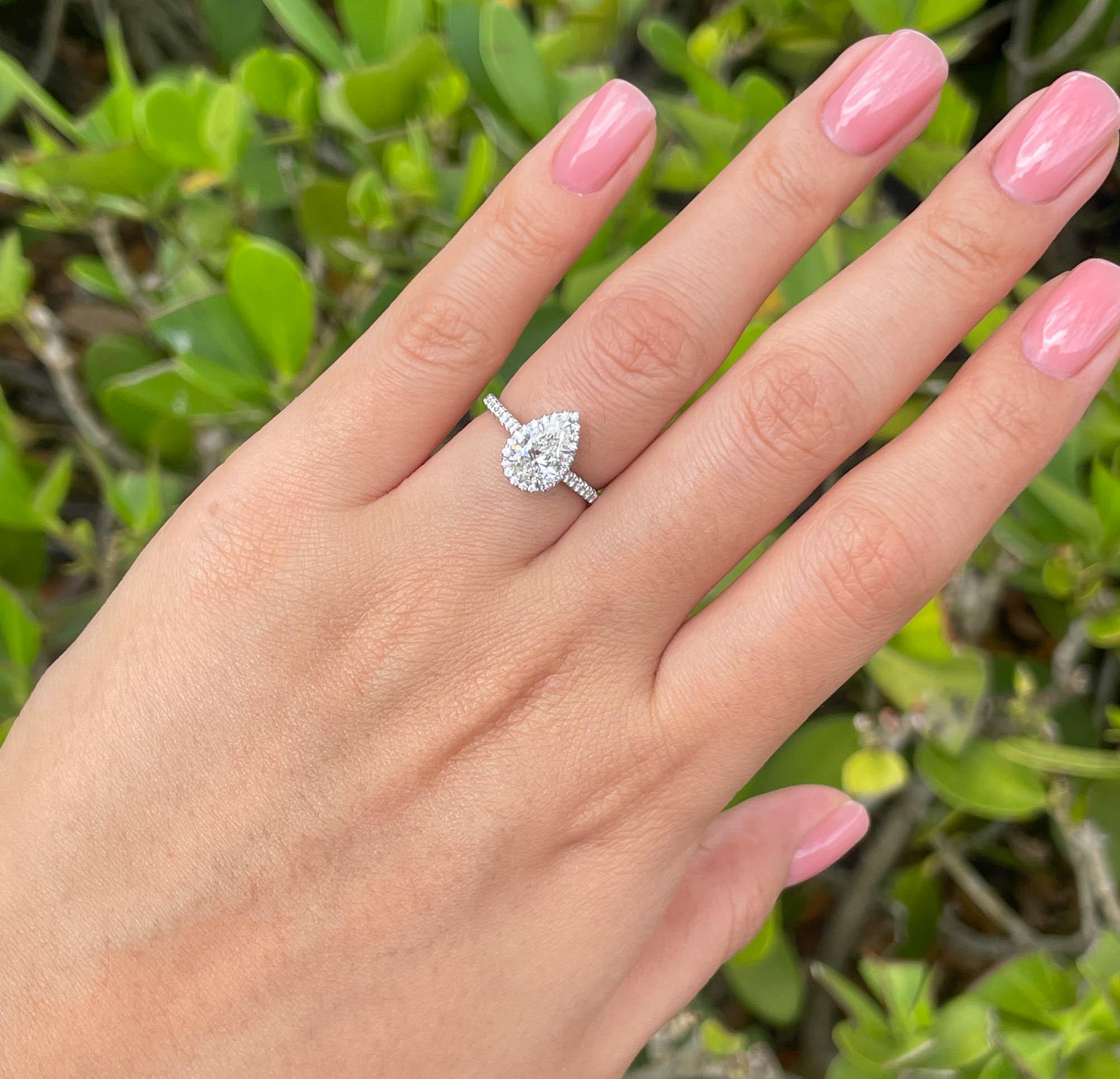 Tiffany & Co 1.02 Carat Pear Diamond Halo Platinum Engagement Ring 8