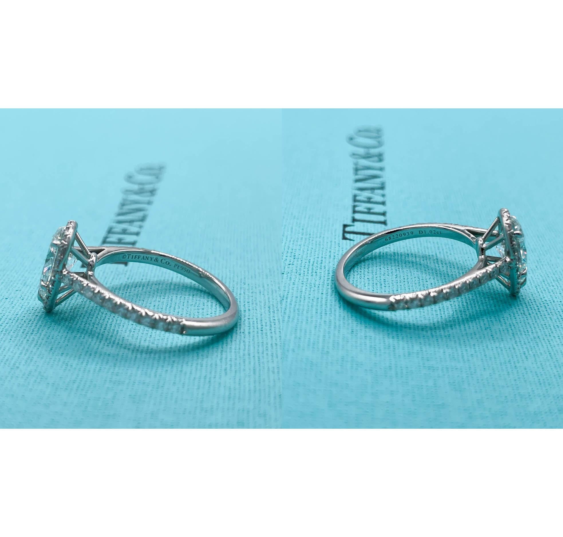 Tiffany & Co 1.02 Carat Pear Diamond Halo Platinum Engagement Ring 9