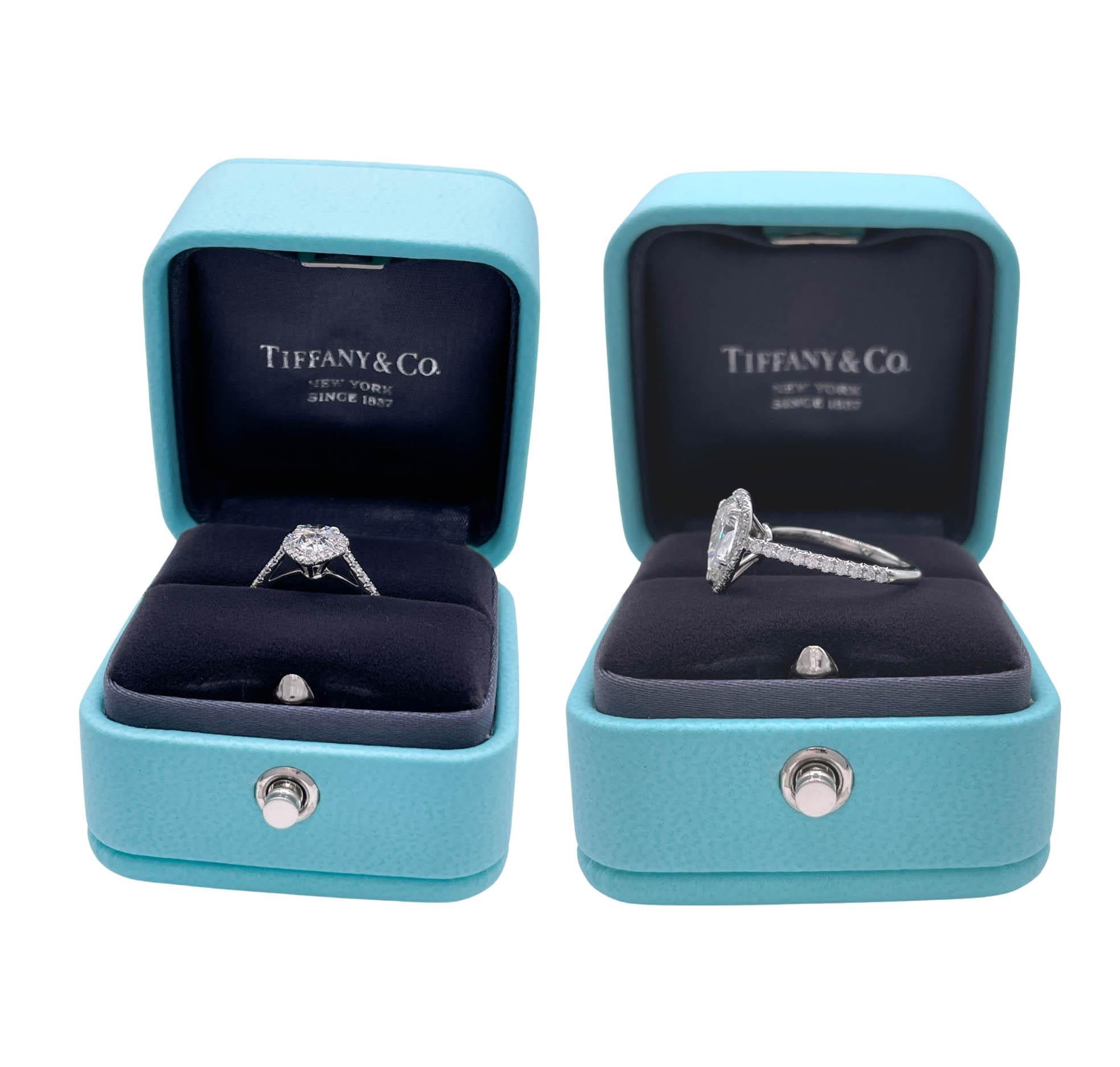 Tiffany & Co 1.02 Carat Pear Diamond Halo Platinum Engagement Ring 10