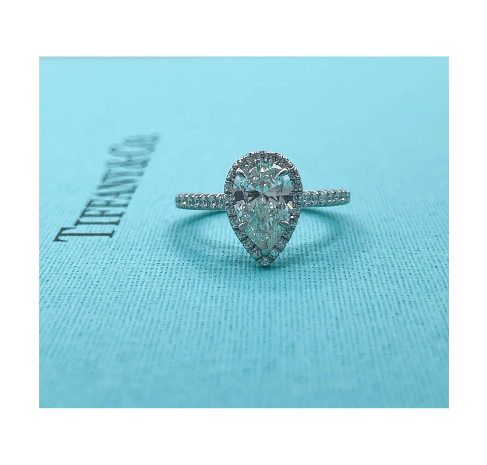 Tiffany & Co 1.02 Carat Pear Diamond Halo Platinum Engagement Ring 11