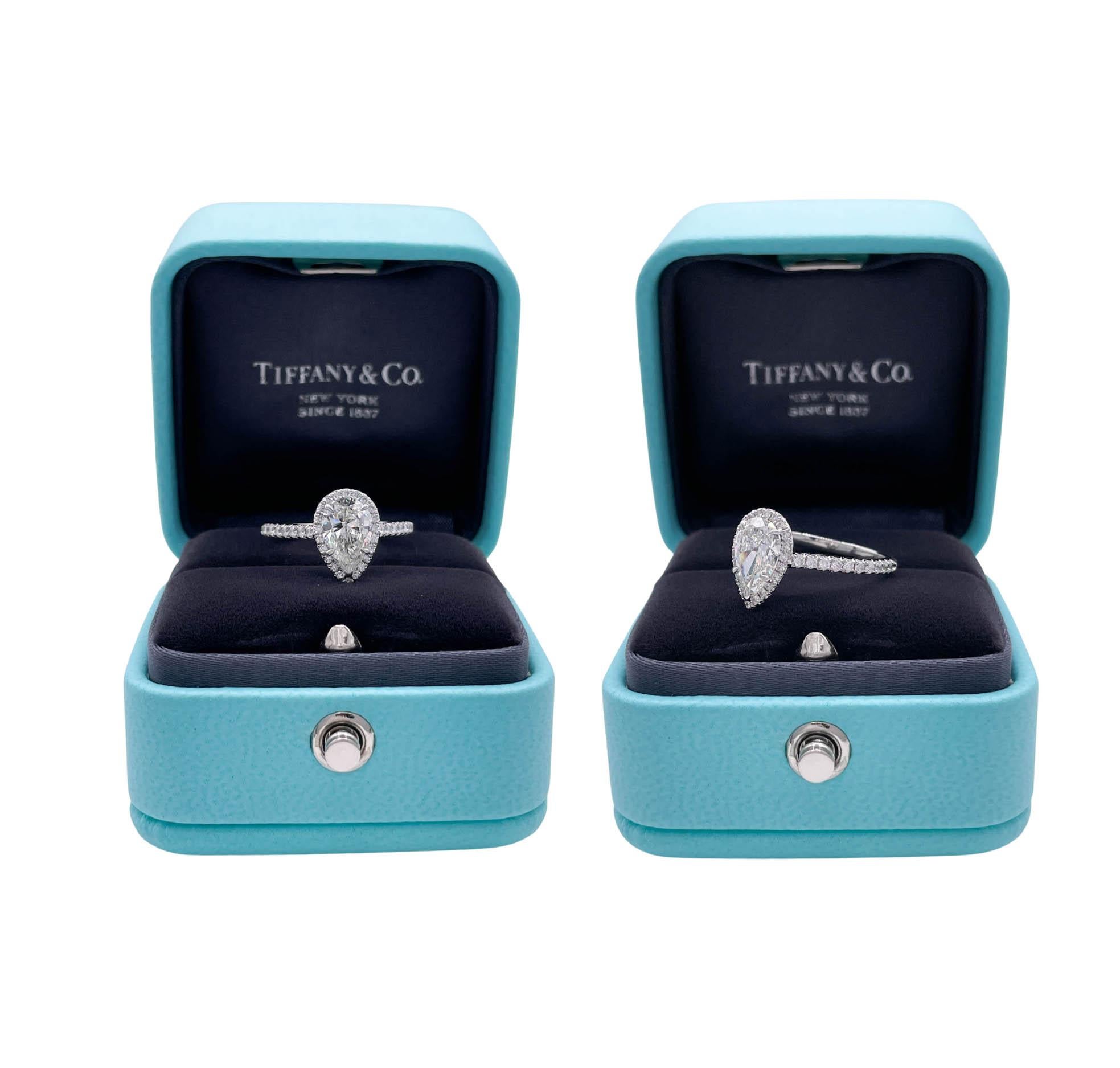 Tiffany & Co 1.02 Carat Pear Diamond Halo Platinum Engagement Ring 12