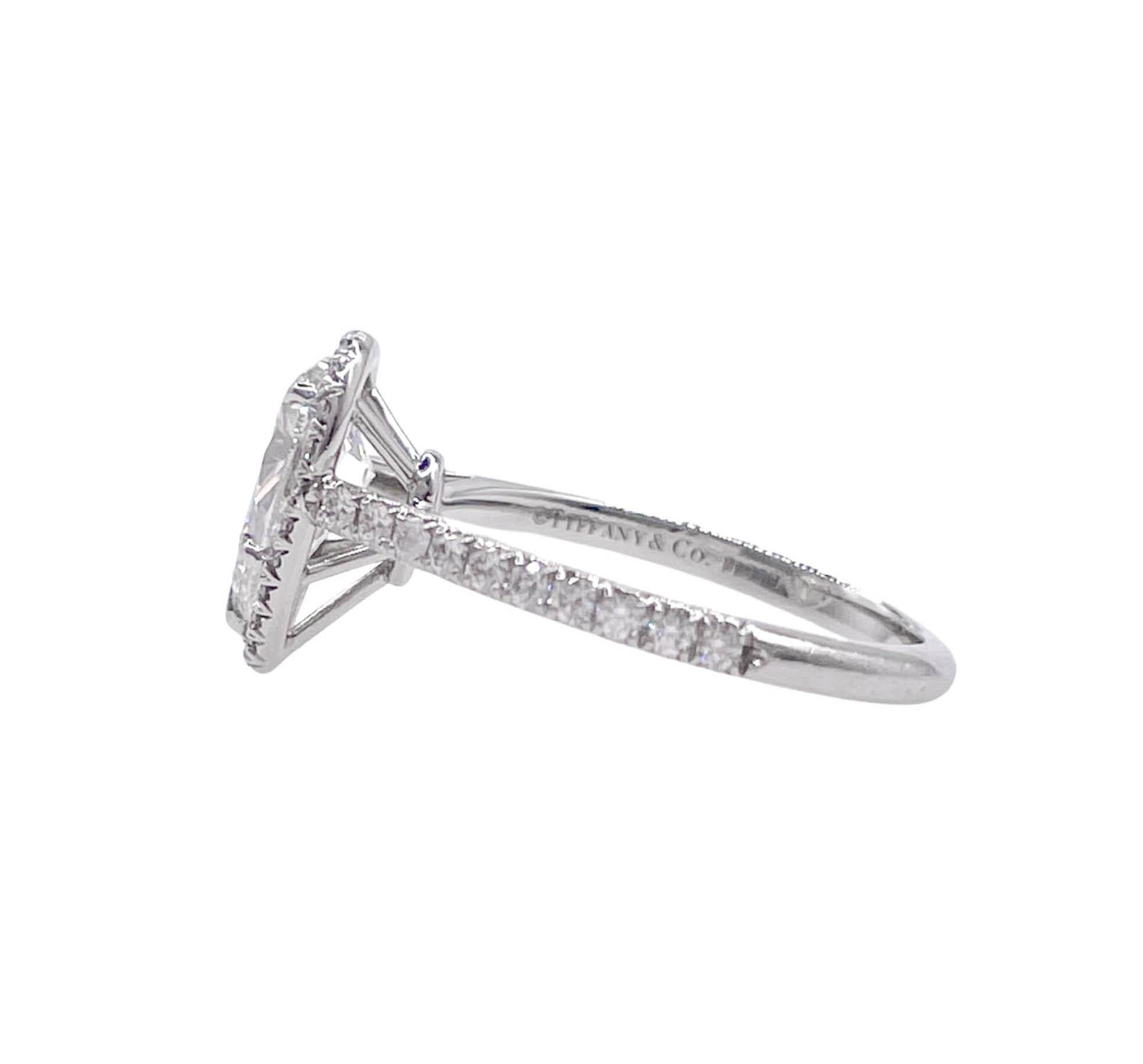 Tiffany & Co 1.02 Carat Pear Diamond Halo Platinum Engagement Ring In Good Condition In Boca Raton, FL